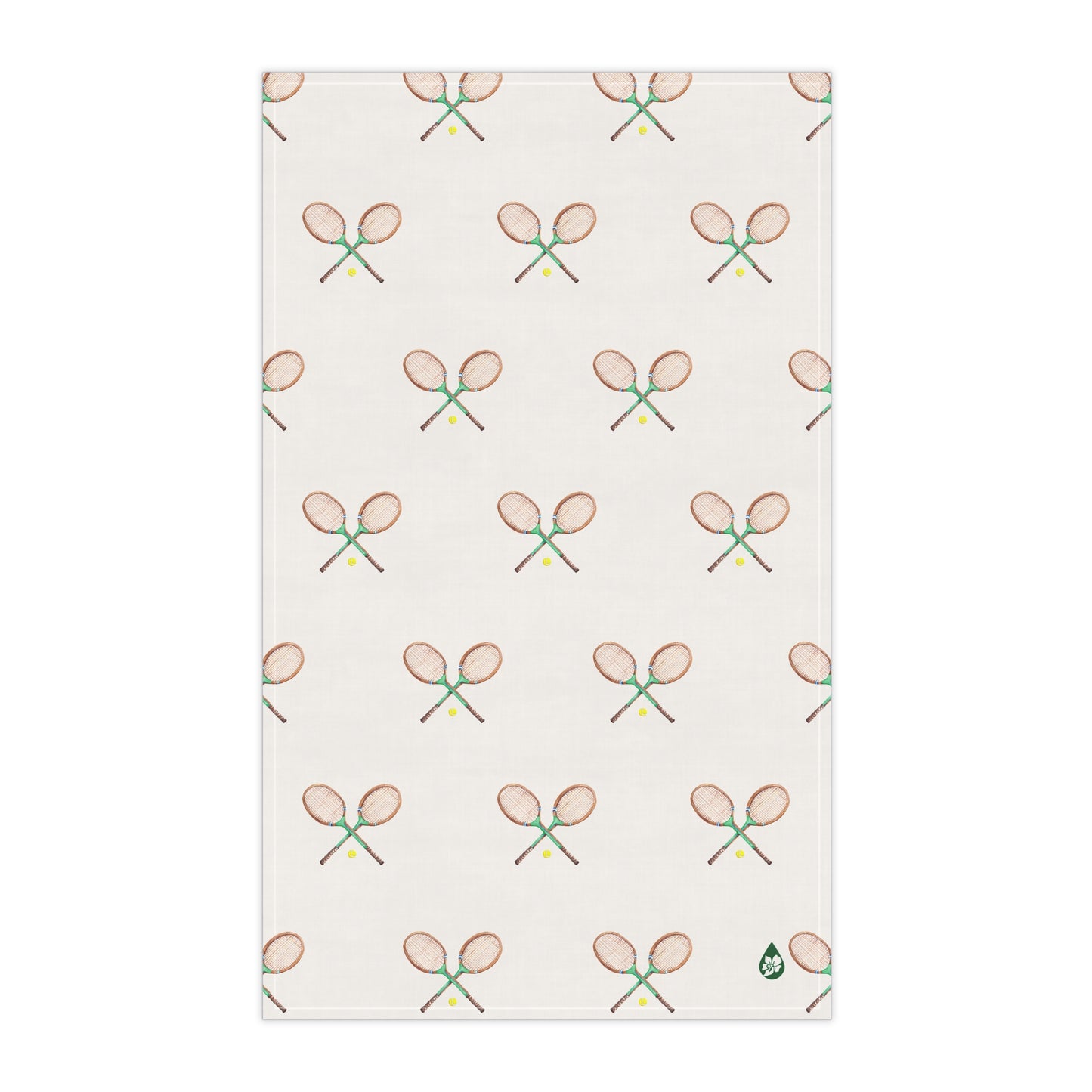 Front flat view of Grass courts kitchen towel in Tennis Grass Green Racquets