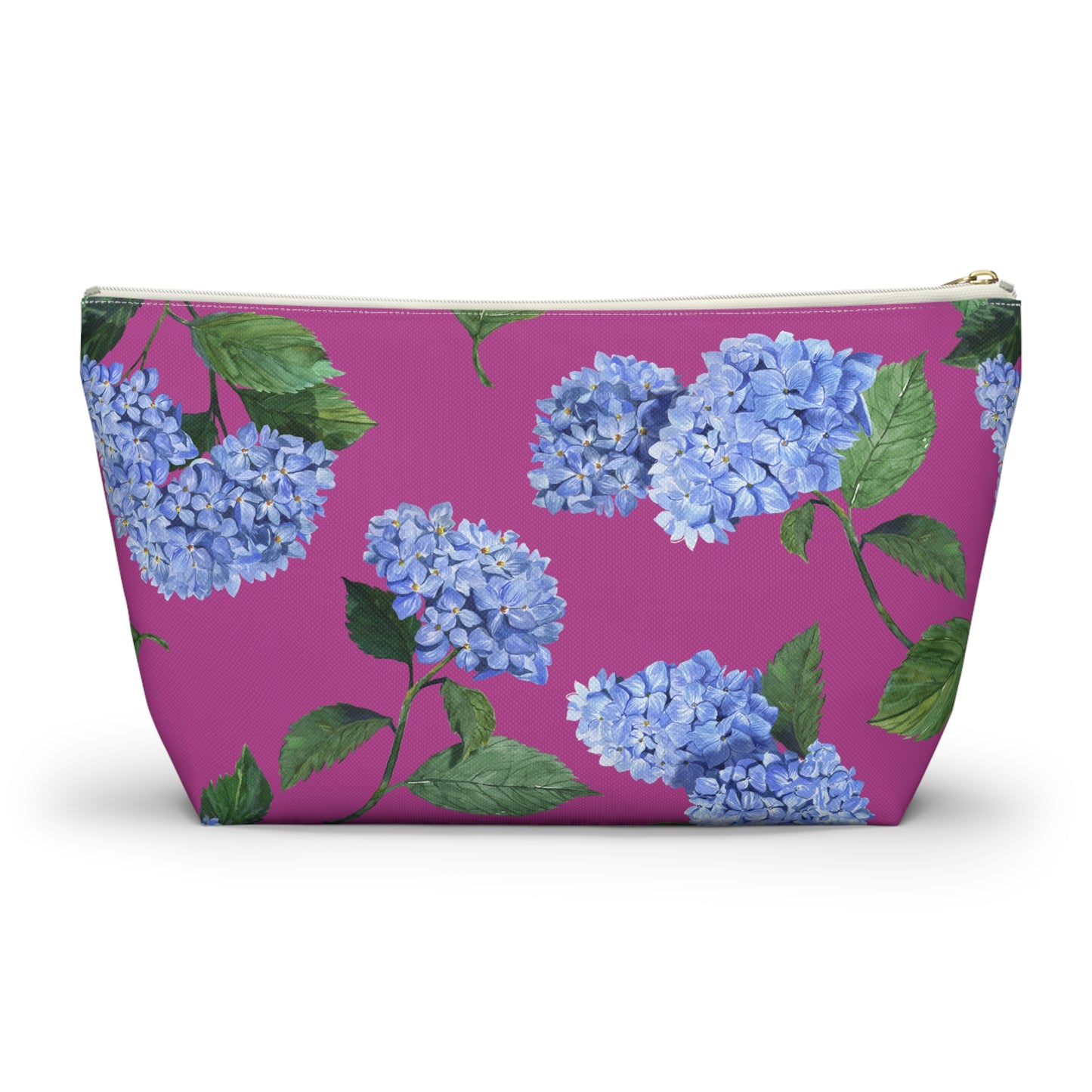 Hydrangea T-Bottom Travel Pouch in Peony Pink with white zipper size large