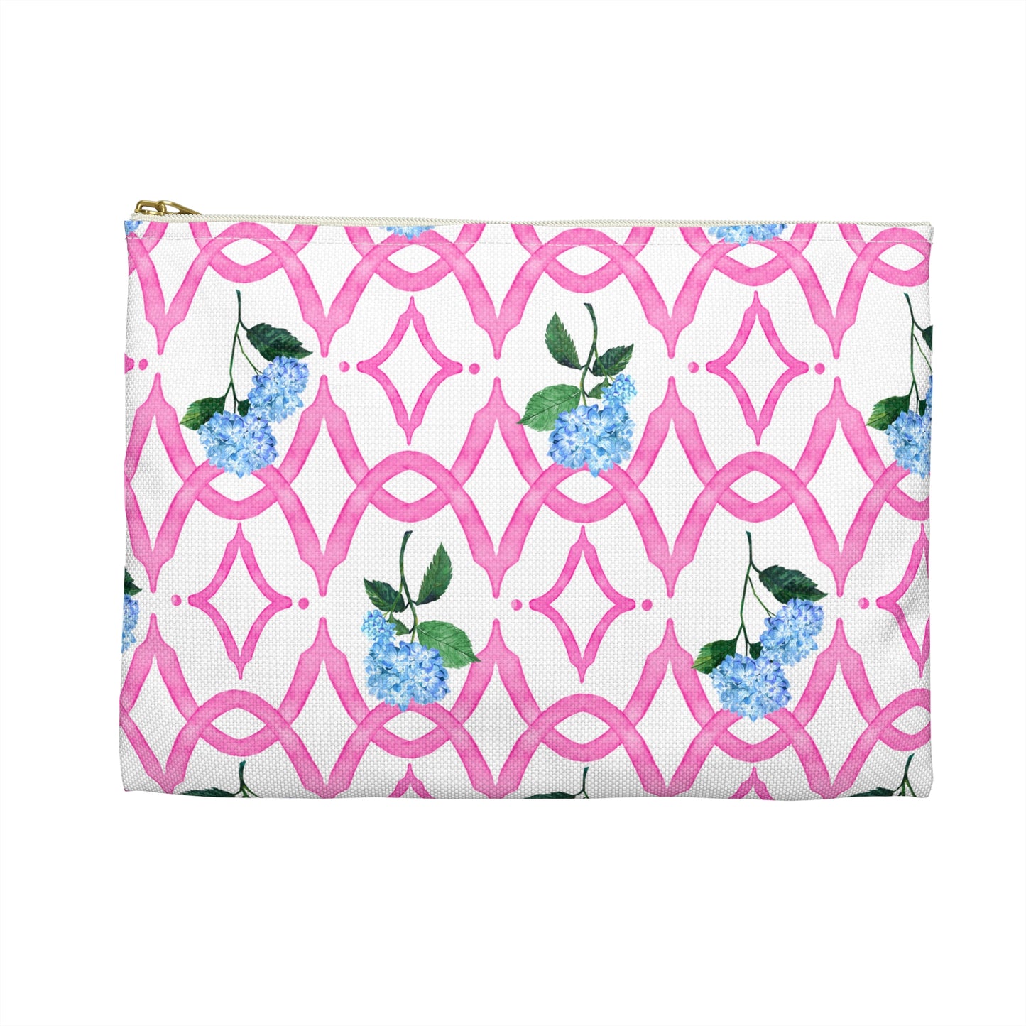 Back View of Botanical Trellis Flat Pouch in Peony Pink