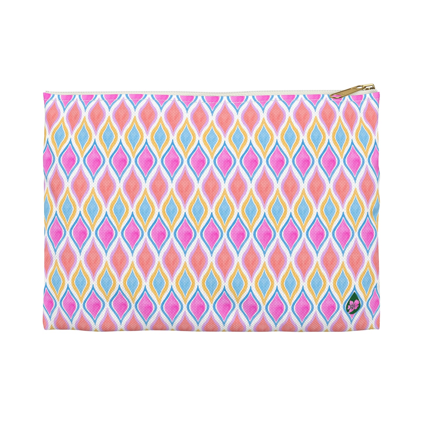 Painted Geo Flat Travel Pouch Back View in Multi Colored Warm Tones