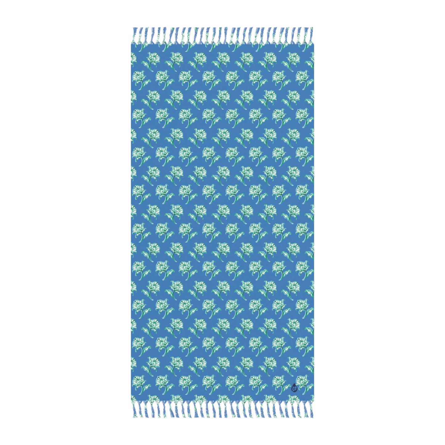 Front View Flat of Watercolor Woodblock Beach Towel in Cloudless Color Option