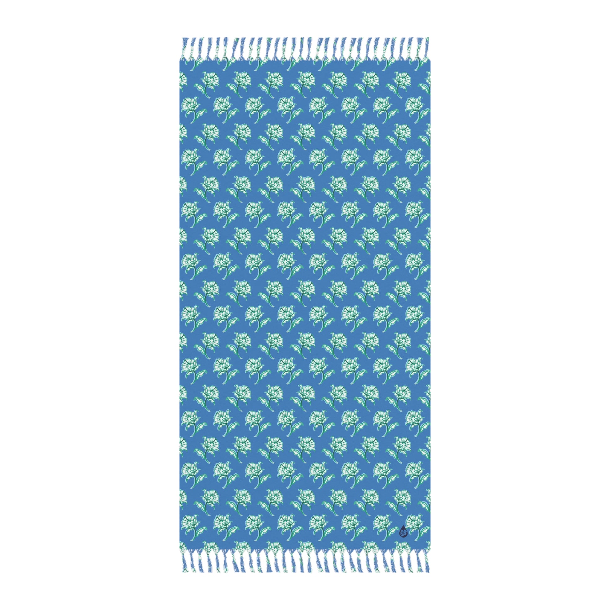 Front View Flat of Watercolor Woodblock Beach Towel in Cloudless Color Option
