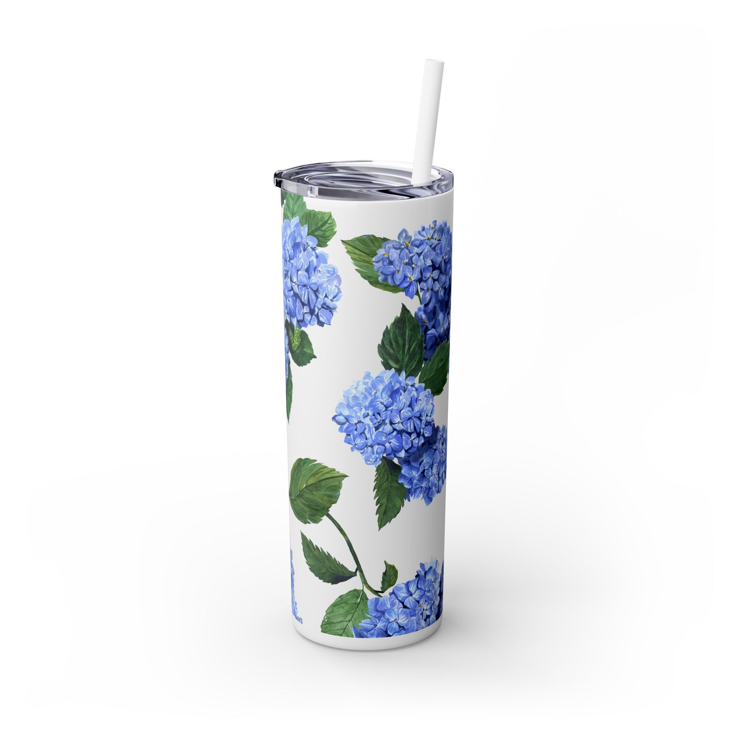 Hydrangea Tumbler with clear lid and straw