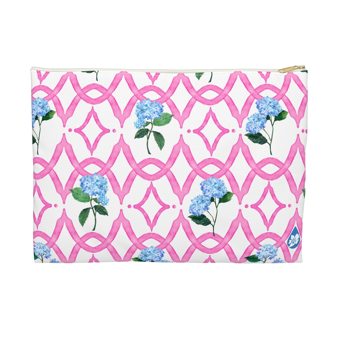 Front View of Large Botanical Trellis Flat Pouch in Peony Pink