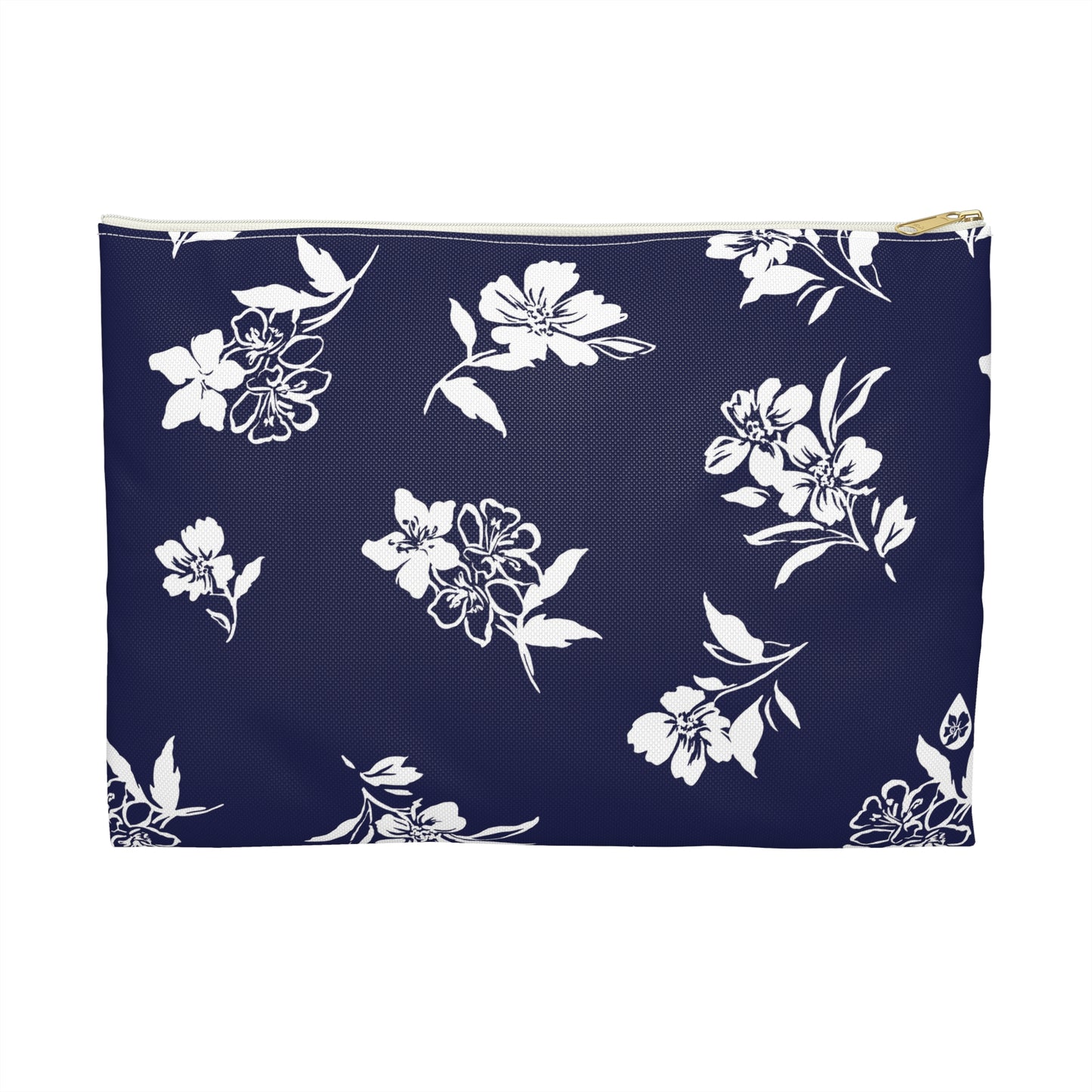 Front View Large of Inky Floral Zip Pouch in Twilight Navy