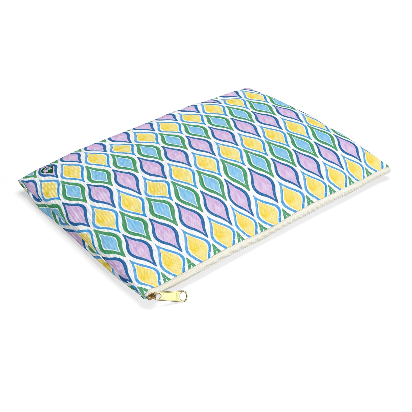 Painted Geo Flat Travel Pouch Top View in Multi Colored Cool Tones
