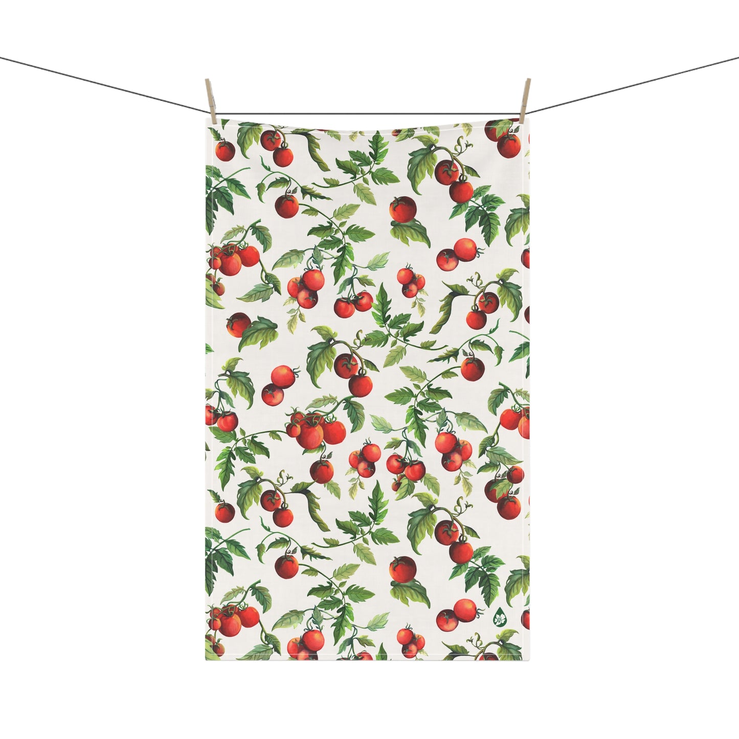 Tomato Tomato Kitchen towel hanging on laundry line