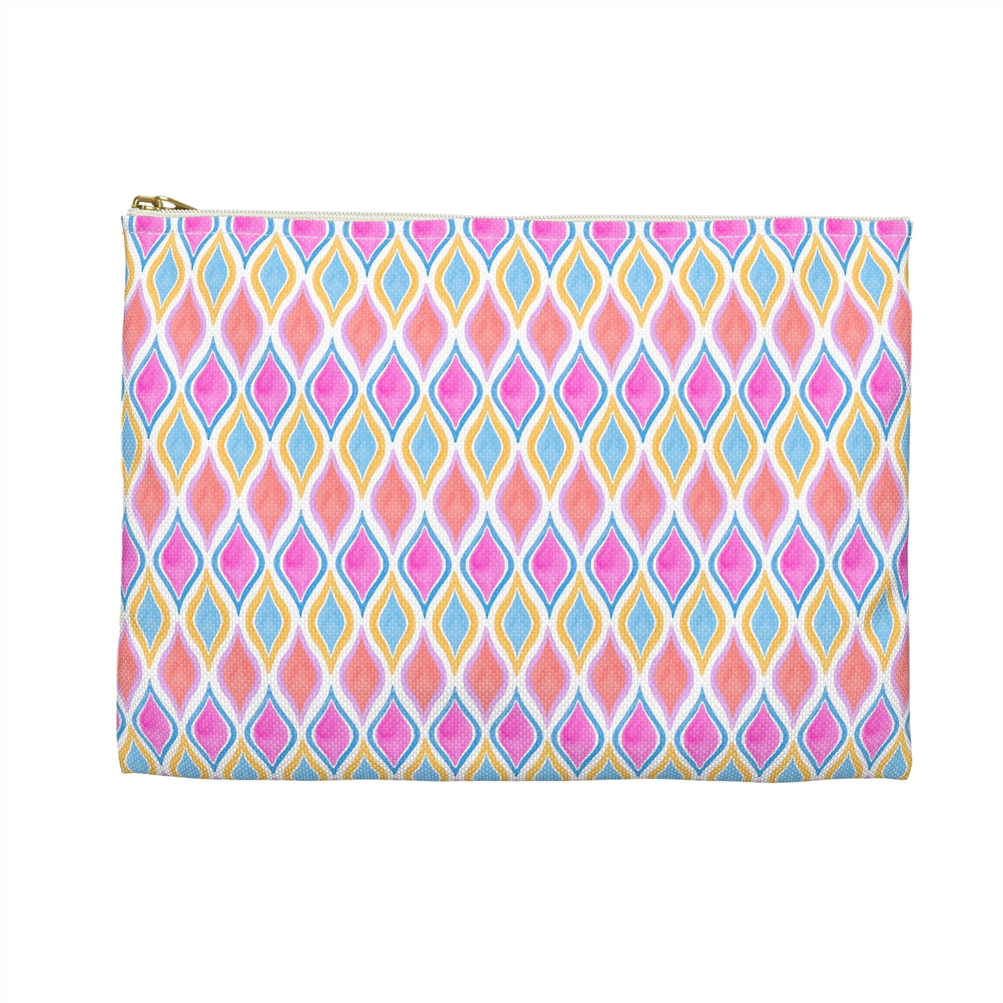 Painted Geo Flat Travel Pouch Front View in Multi Colored Warm Tones