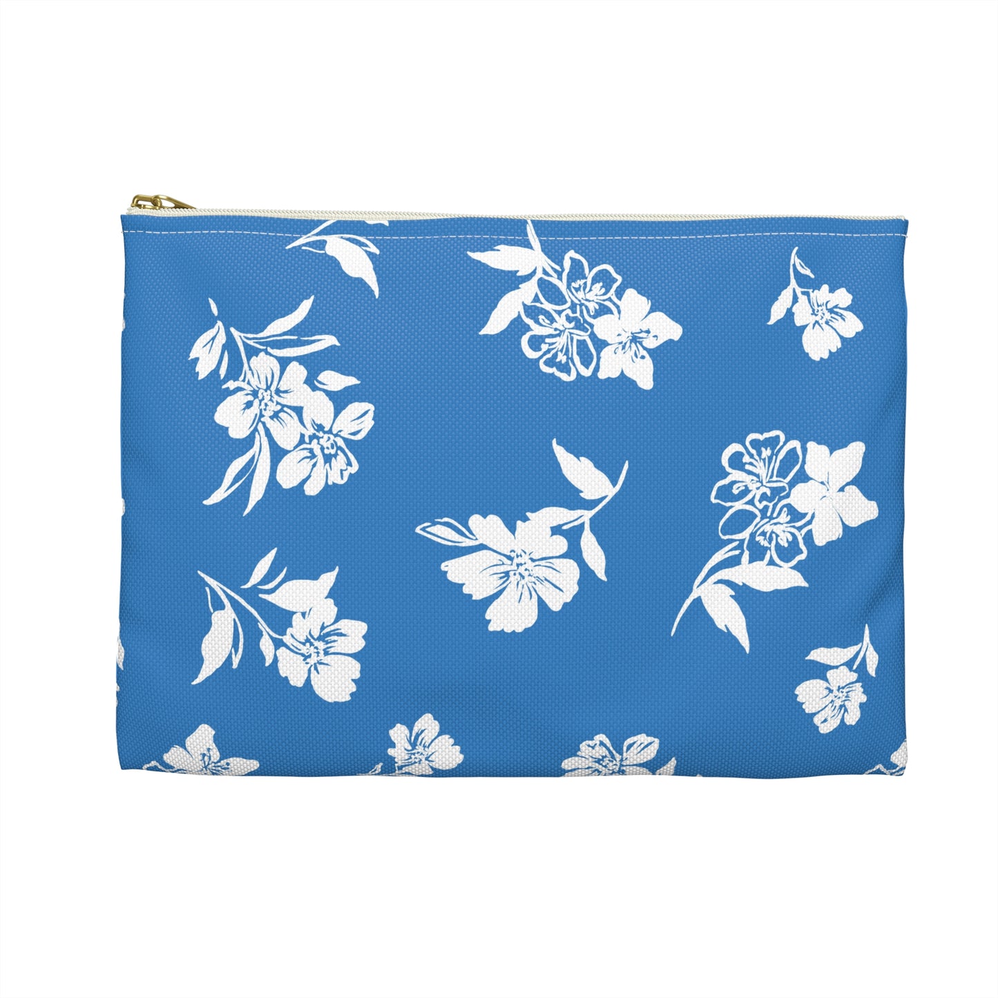 Front View Small of Inky Floral Zip Pouch in Cloudless Sky Blue