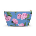 Hydrangea T-Bottom Travel Pouch in Cloudless Blue Sky with white zipper size small
