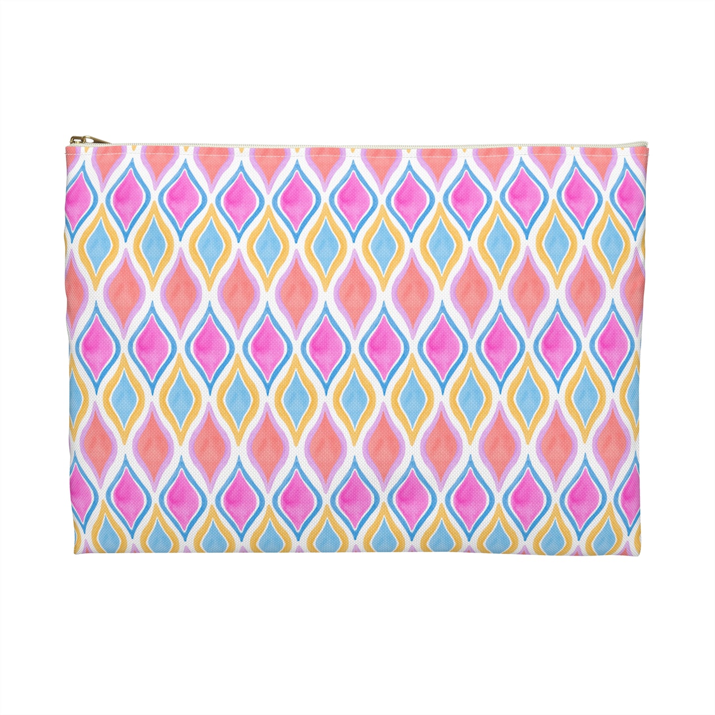 Painted Geo Flat Travel Pouch Front View in Multi Colored Warm Tones size Large