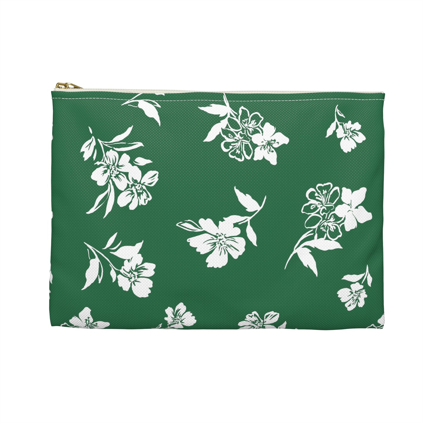 Front View Small of Inky Floral Zip Pouch in Tennis Grass Green