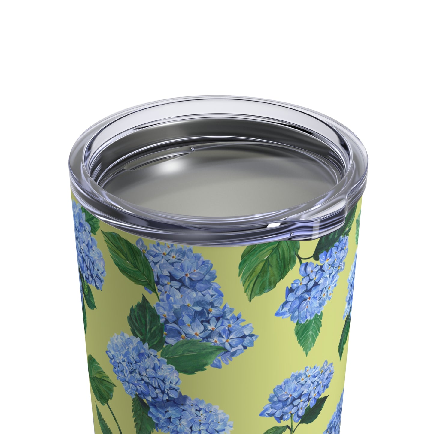 Hydrangea Tumbler in Honeydew Top Clear Lid View