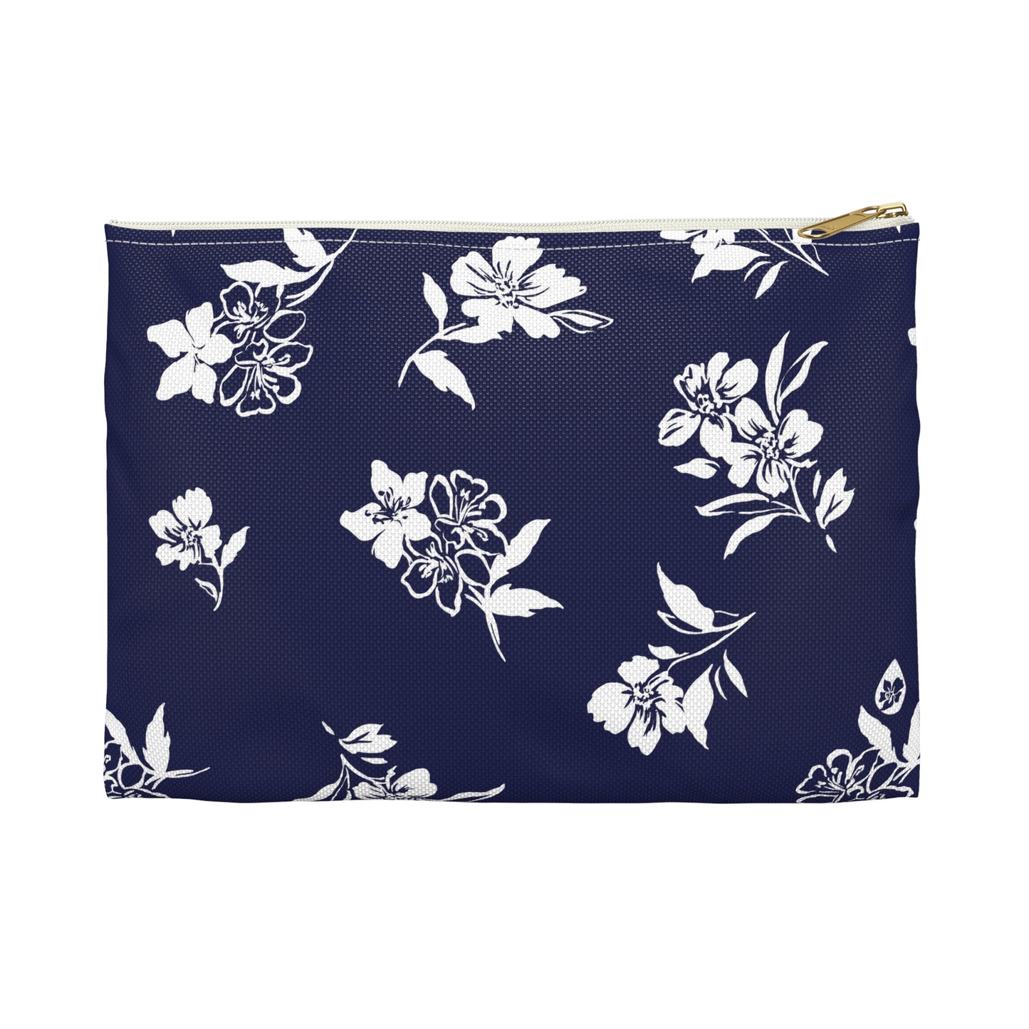 Front View Small of Inky Floral Zip Pouch in Twilight Navy