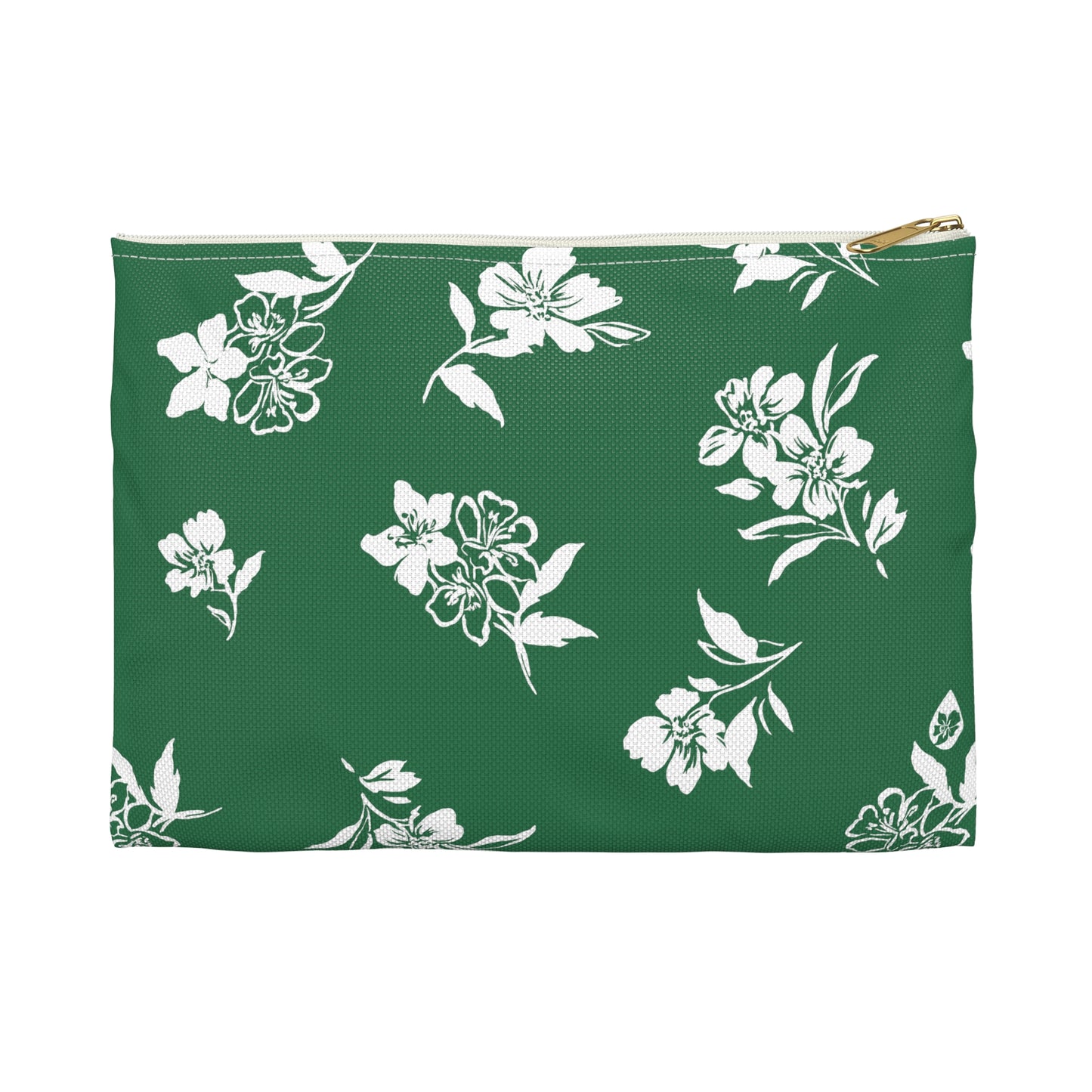 Front View Large of Inky Floral Zip Pouch in Tennis Grass Green