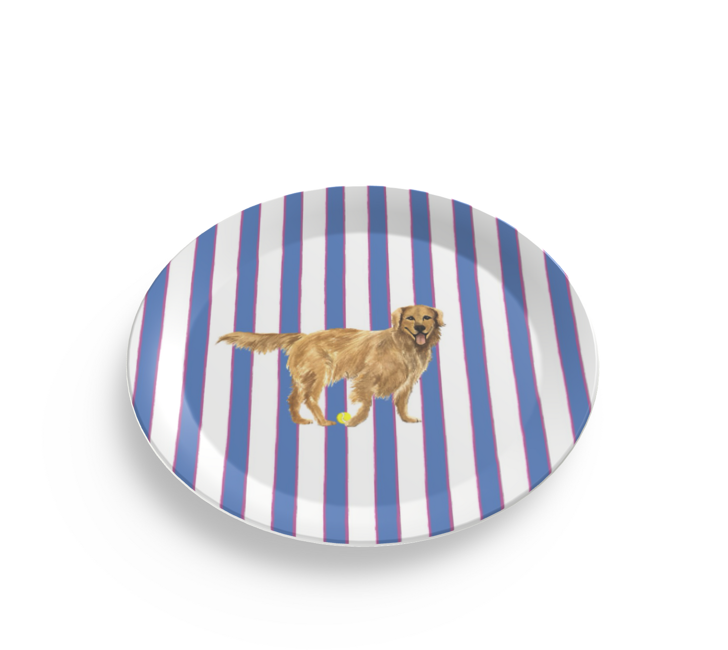 Melamine plate with Good Dog Illustration on Prep Stripe Pattern