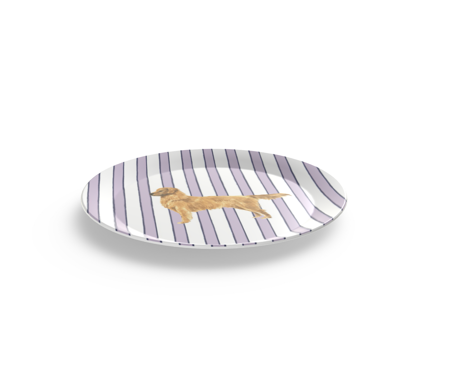 Melamine plate with Good Dog Illustration on Prep Stripe Pattern