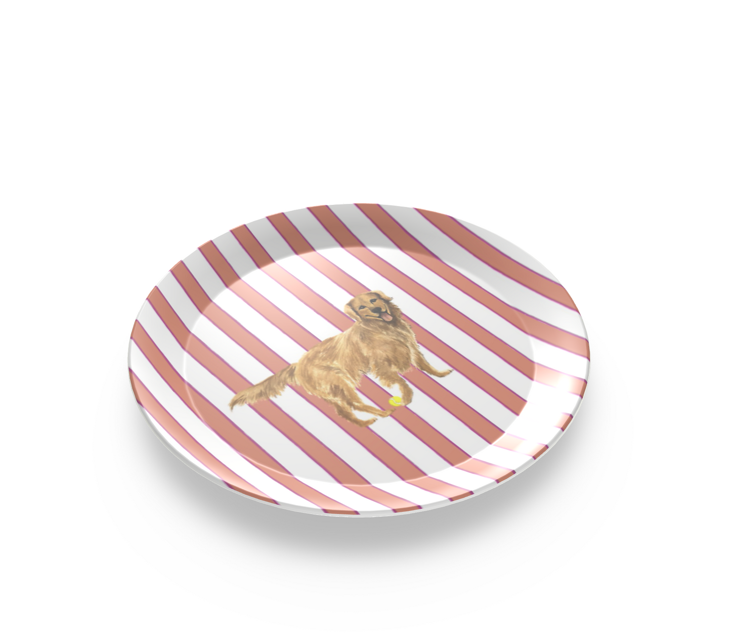 Melamine plate with Good Dog Illustration on Prep Stripe Pattern