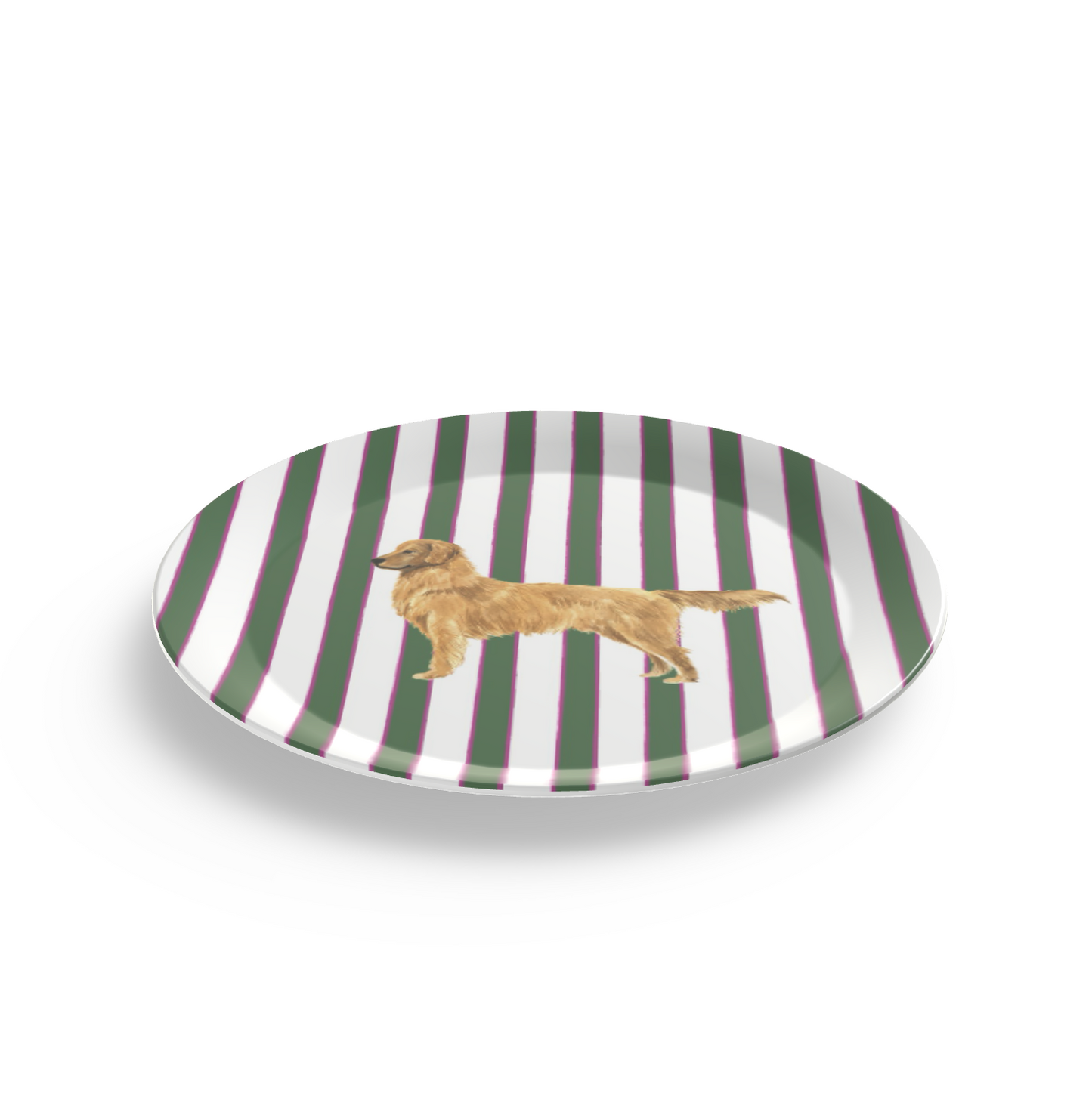 Melamine plate with Good Dog Illustration on Prep Stripe Pattern