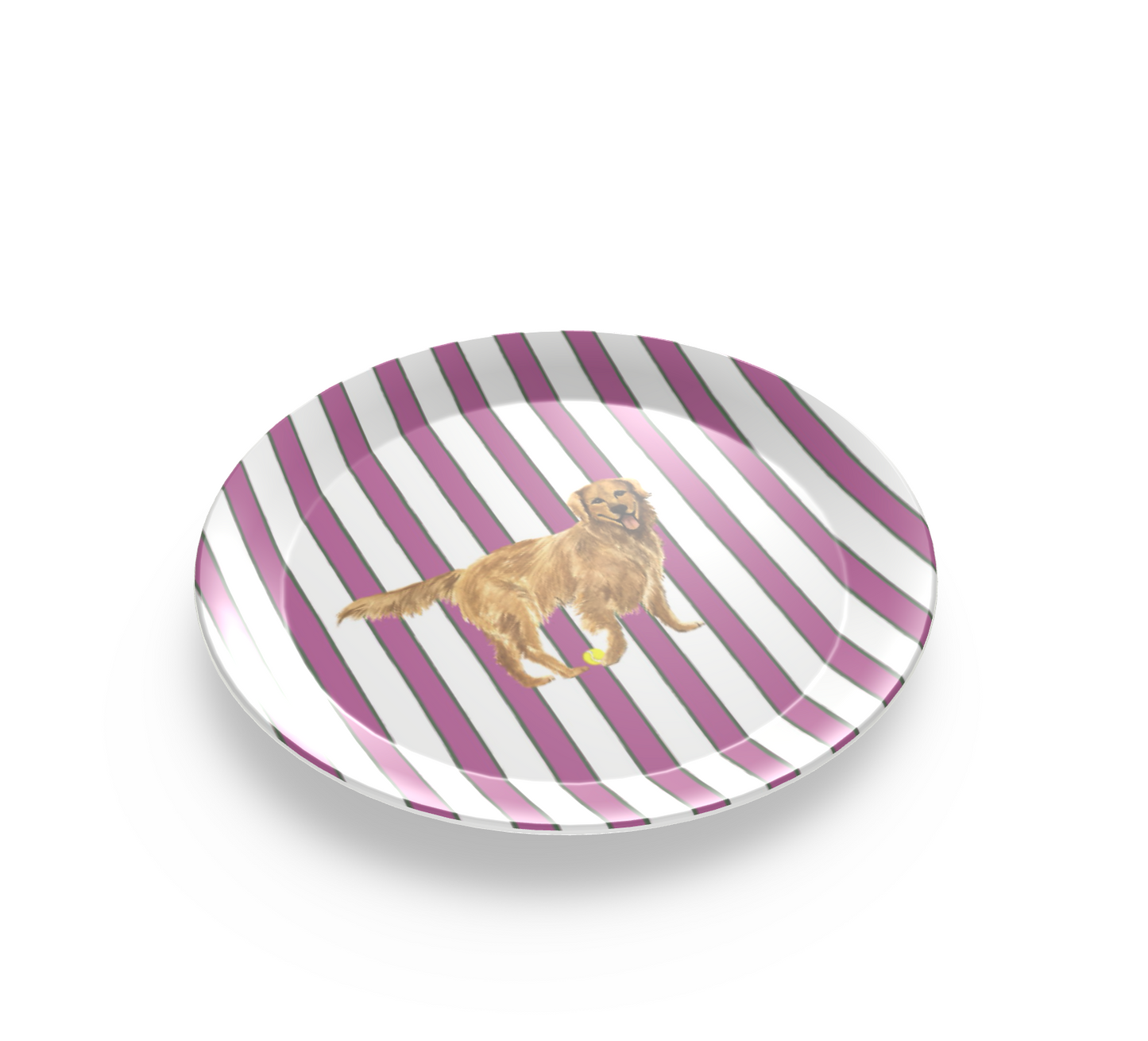 Melamine plate with Good Dog Illustration on Prep Stripe Pattern