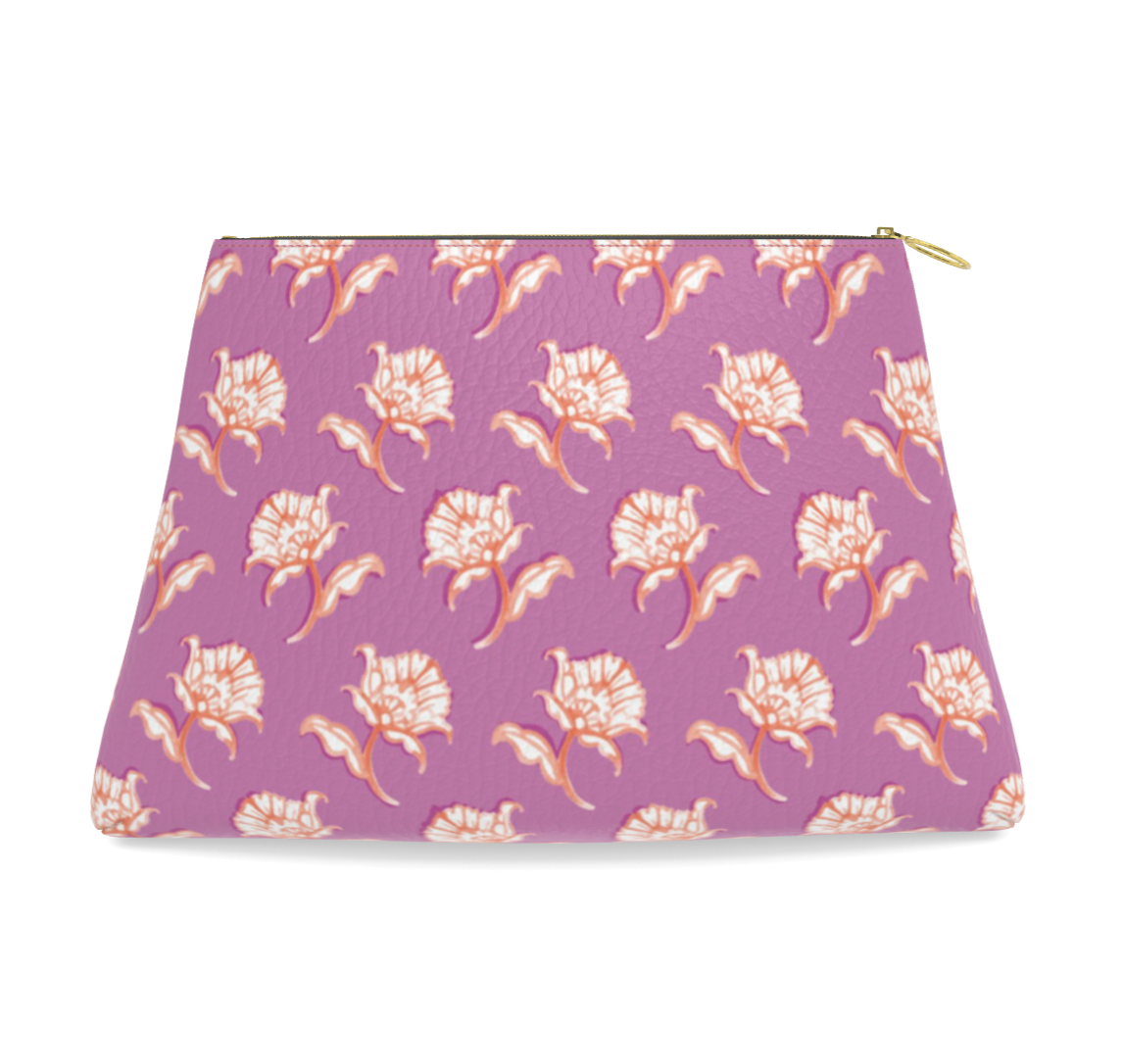 Watercolor Woodblock Leather Clutch