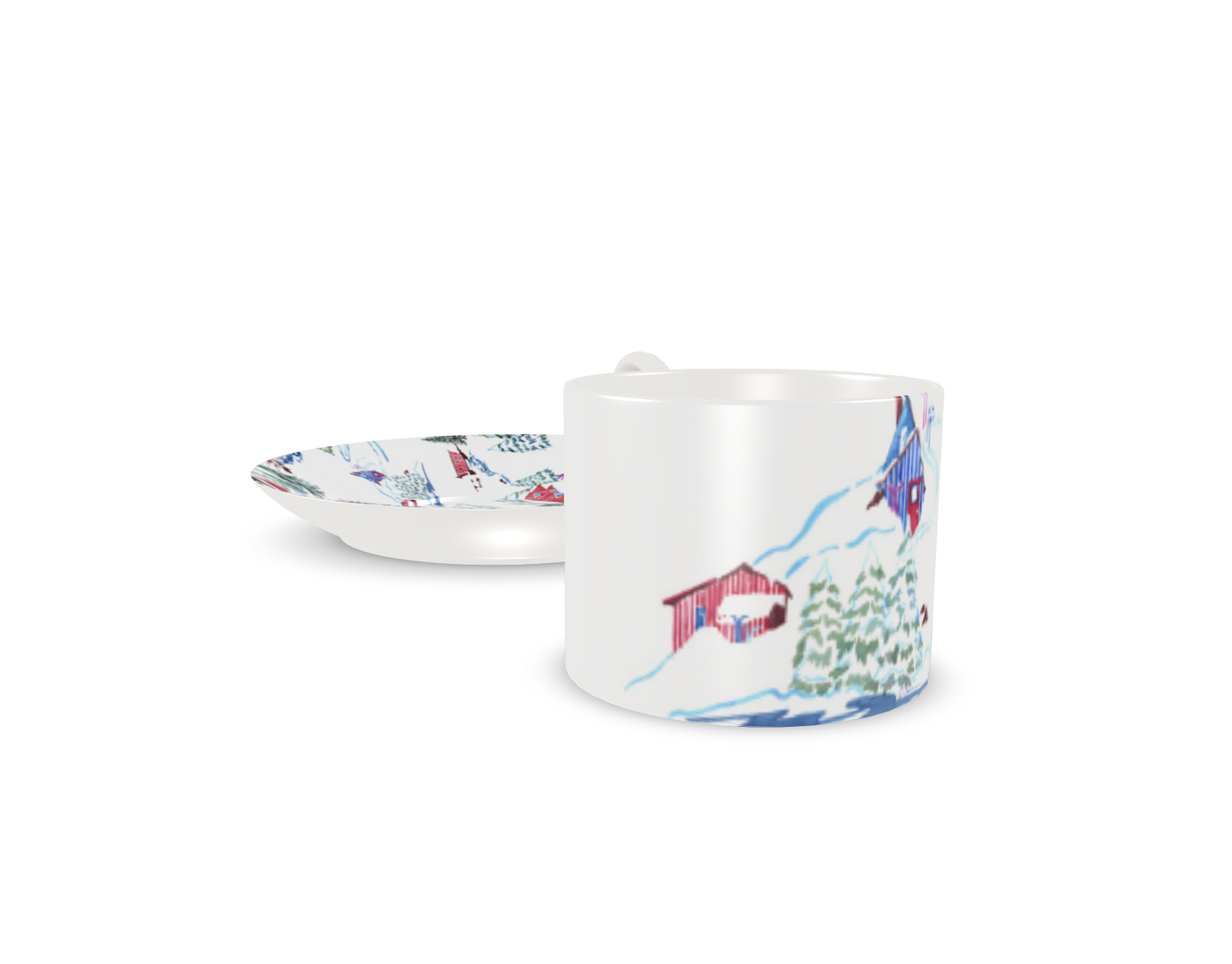 Ski Chalet Bone China Mug & Saucer