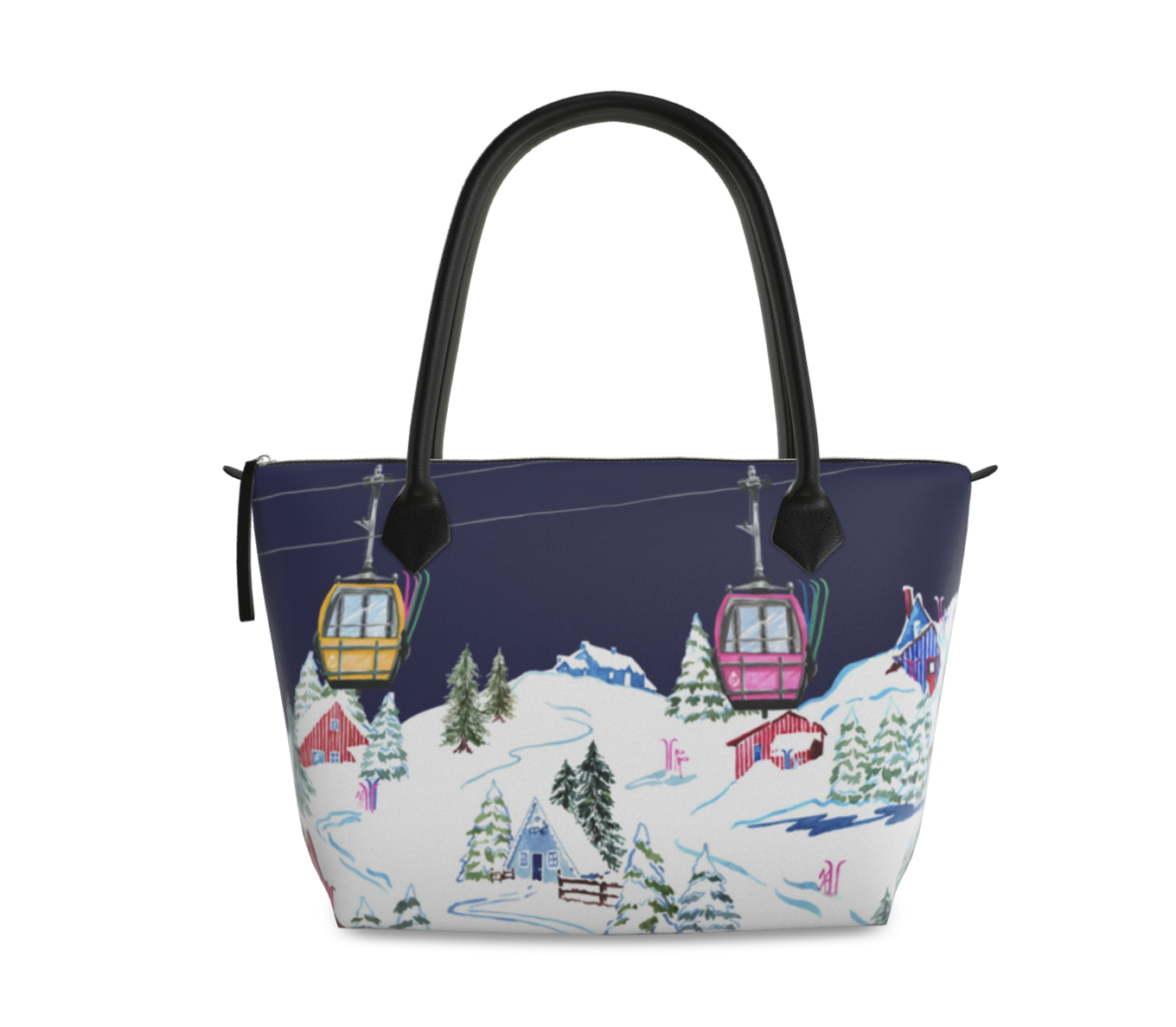 Ski Chalet Leather Tote Handbag