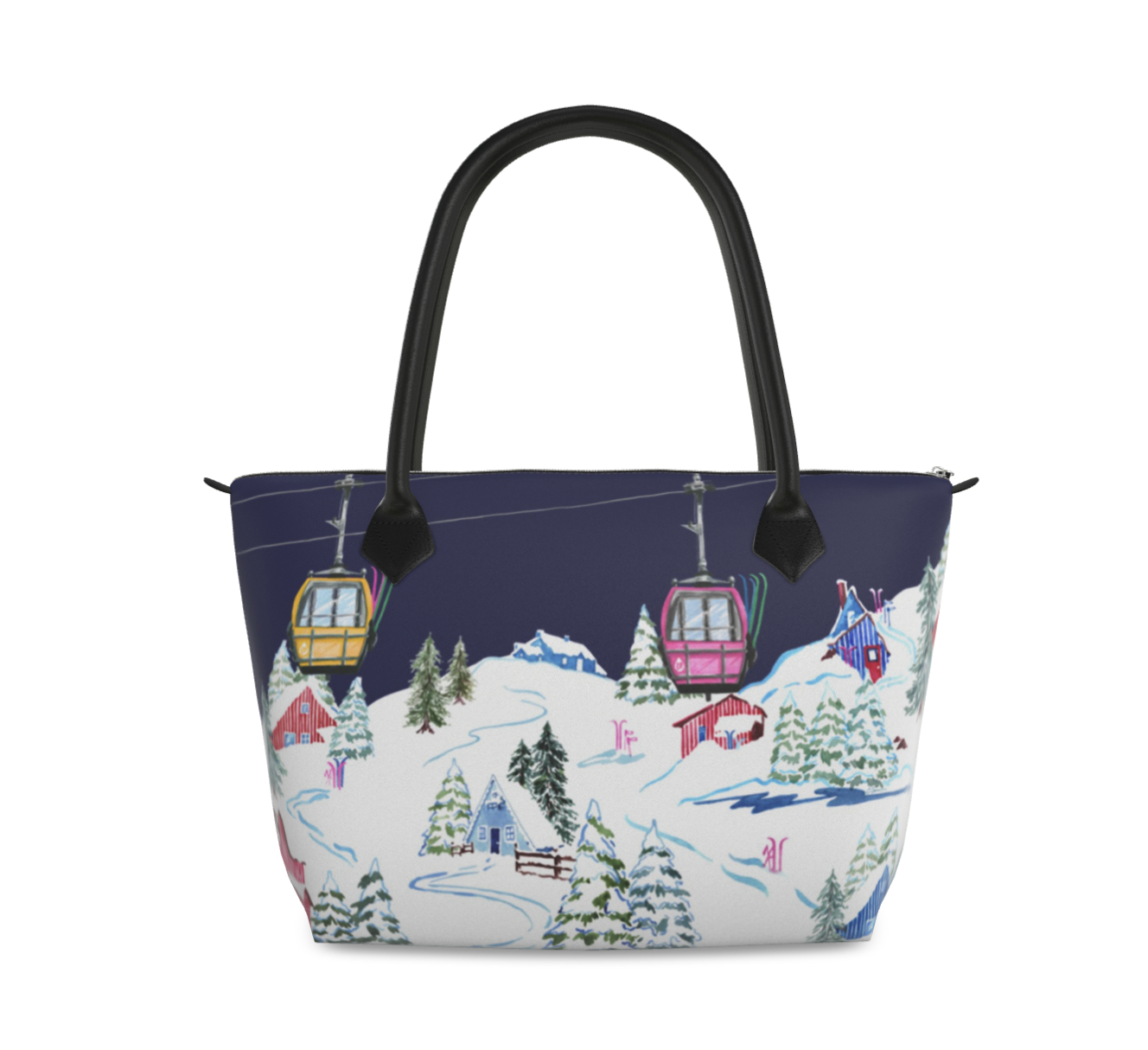 Ski Chalet Leather Tote Handbag
