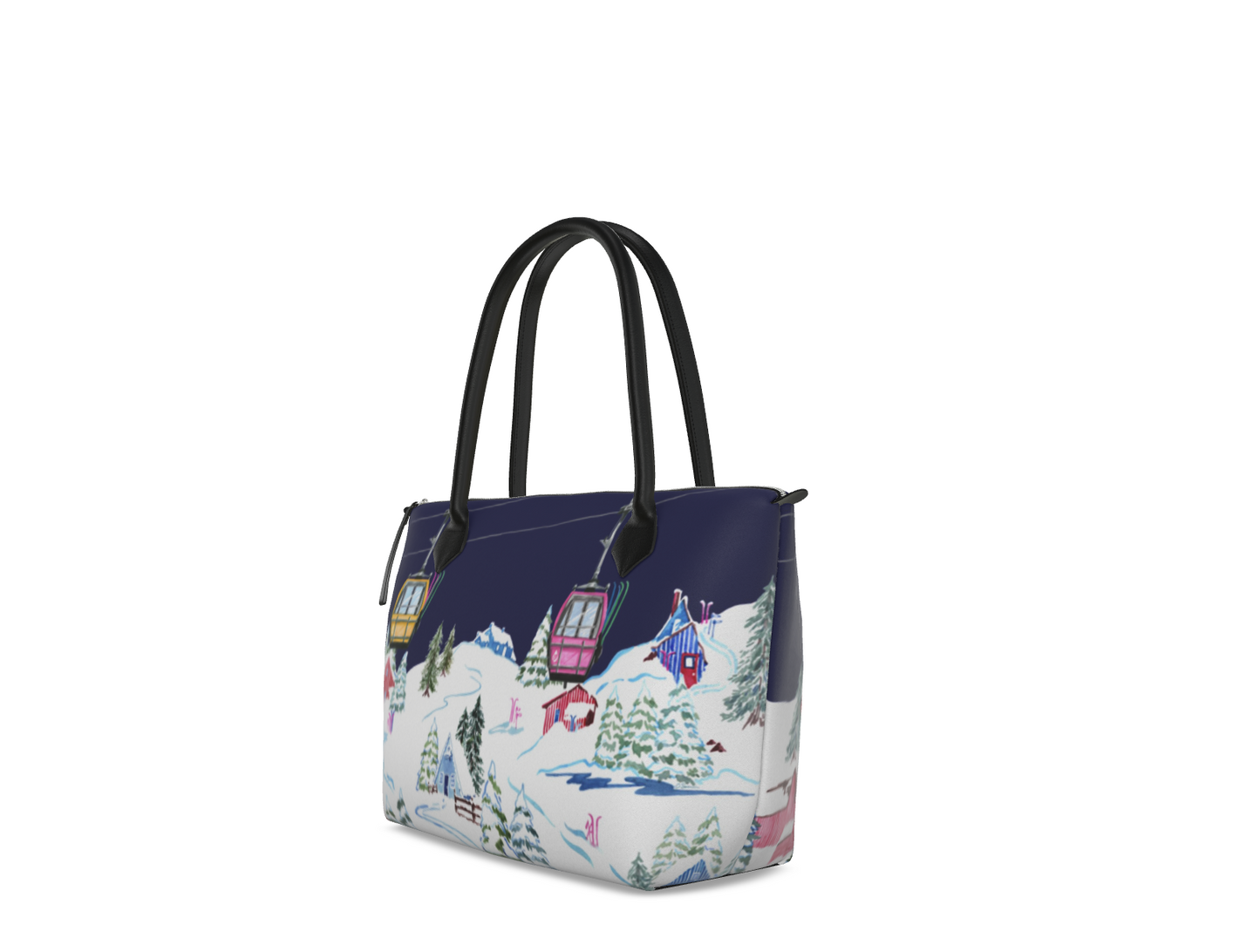 Ski Chalet Leather Tote Handbag