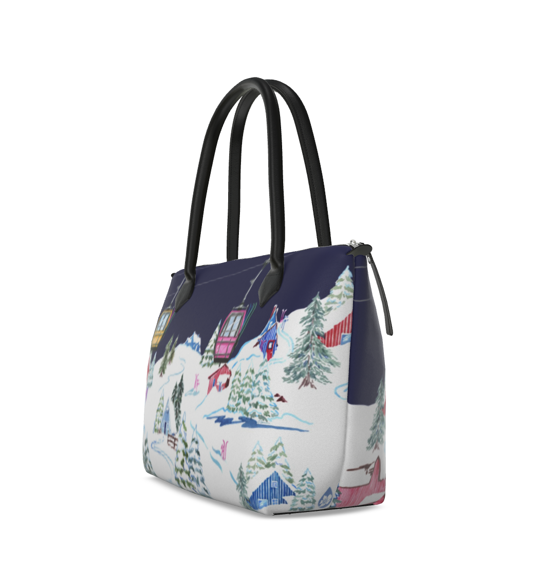 Ski Chalet Leather Tote Handbag