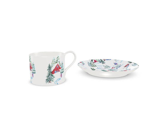 Ski Chalet Bone China Mug & Saucer