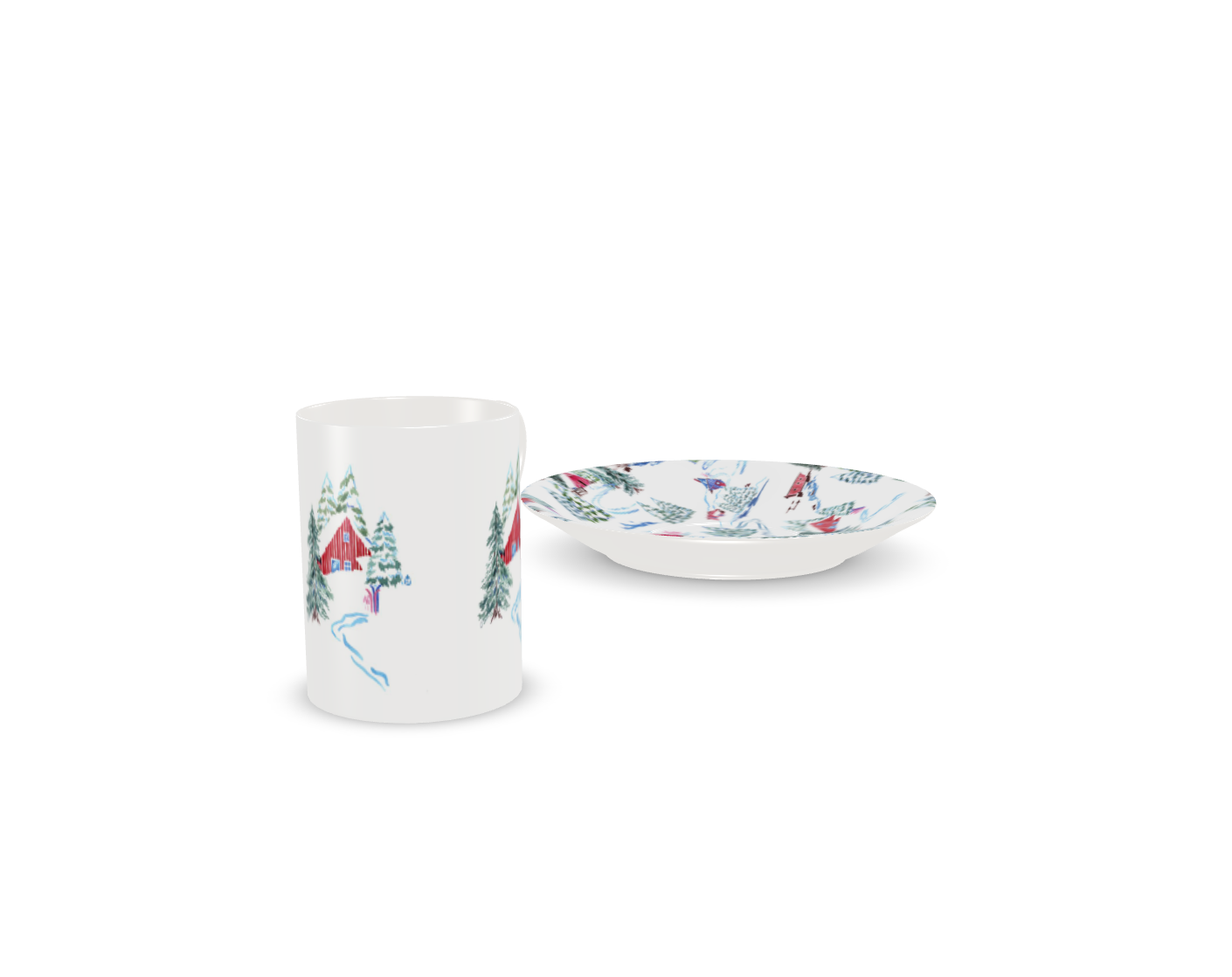 Ski Chalet Bone China Mug & Saucer