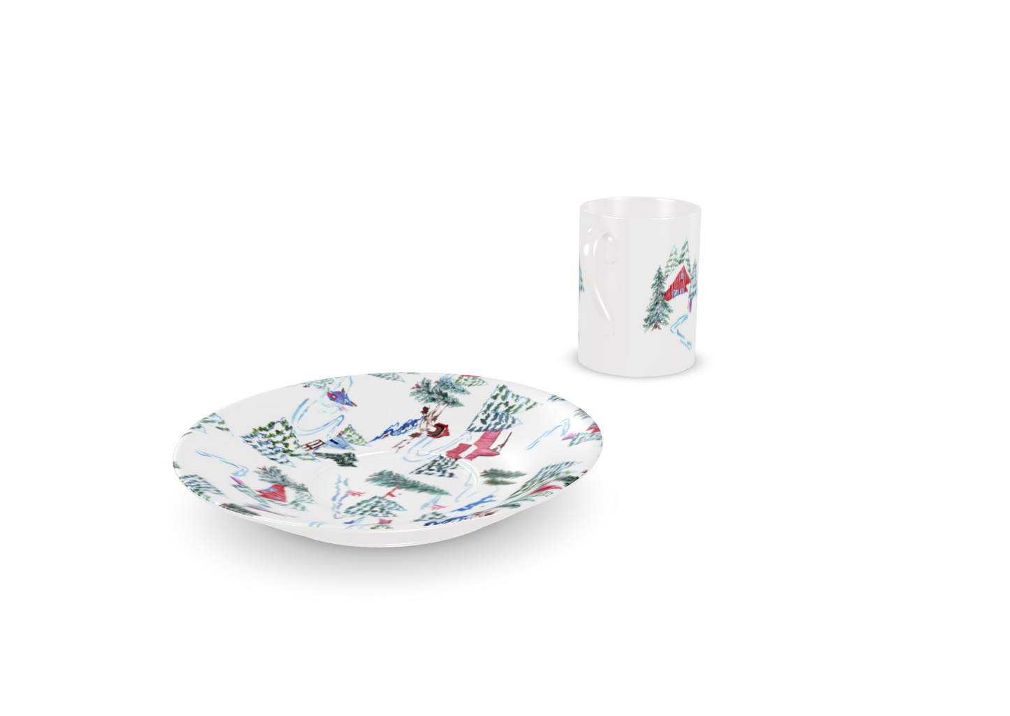 Ski Chalet Bone China Mug & Saucer