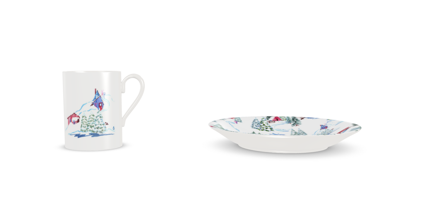 Ski Chalet Bone China Mug & Saucer
