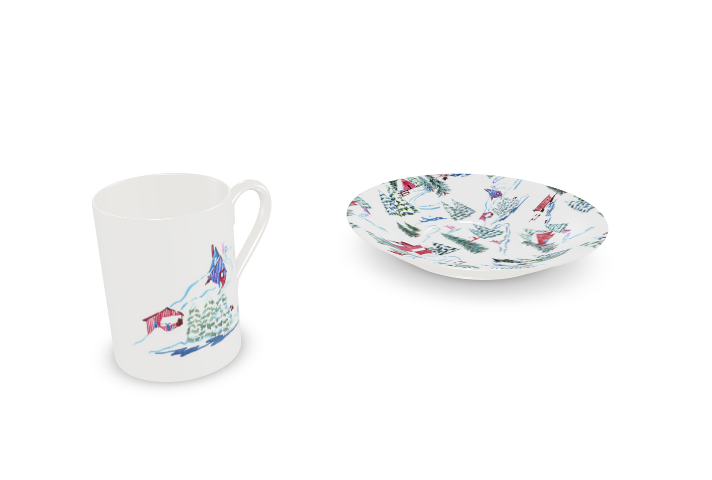 Ski Chalet Bone China Mug & Saucer