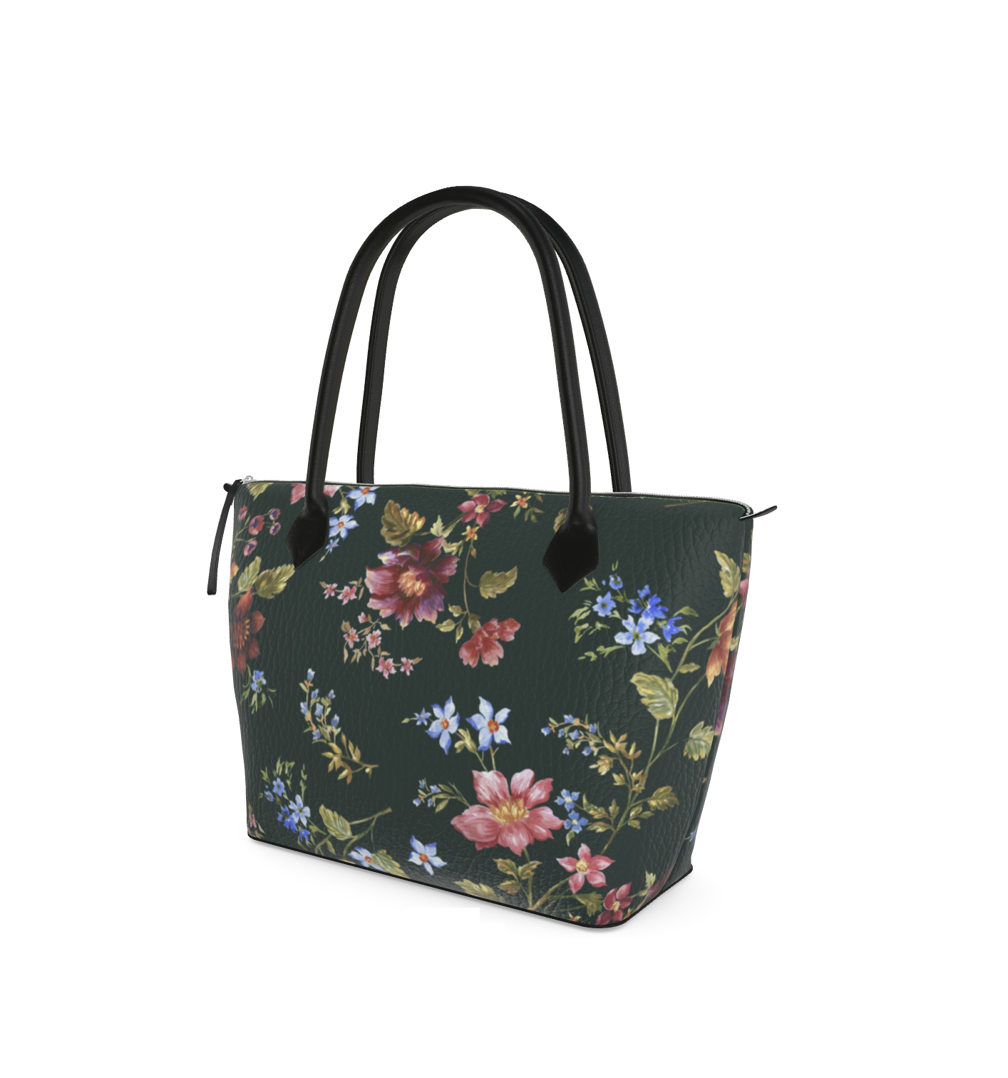 Midnight Bloom Satin & Leather Handbag
