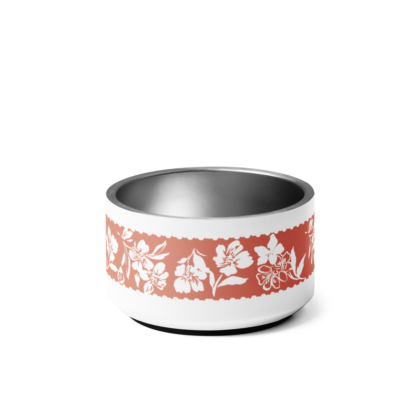 Inky Floral Border Stainless Steel Pet Bowl in Sherbert Orange