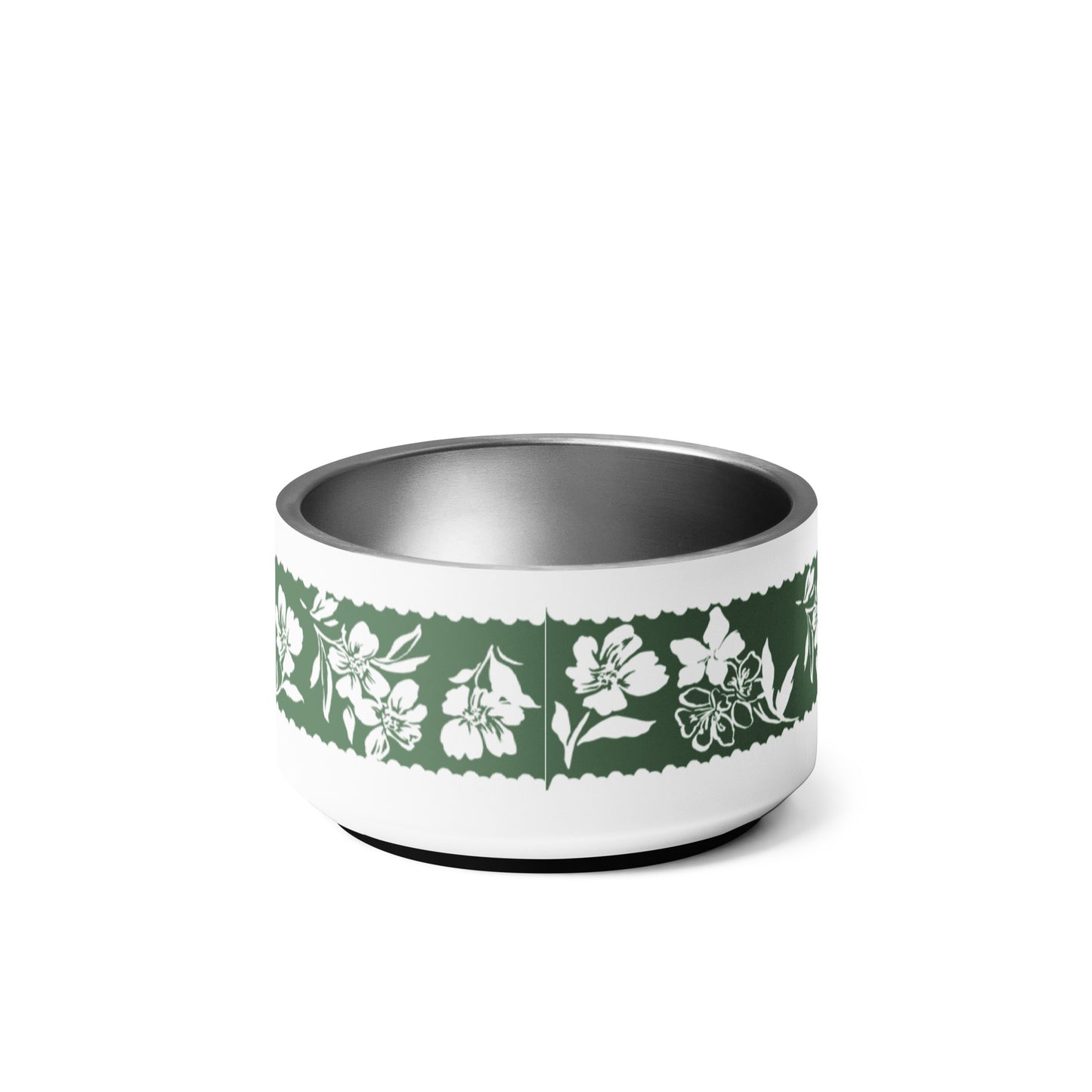 Inky Floral Border Stainless Steel Pet Bowl in Tennis Grass Green