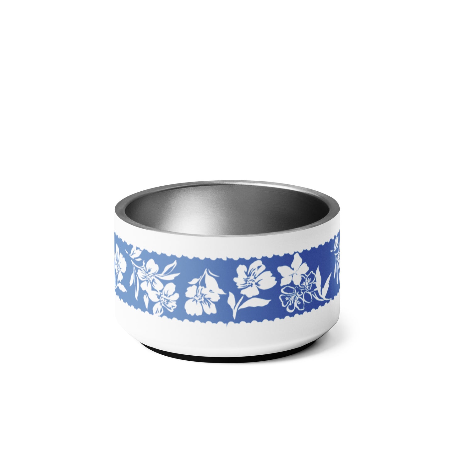 Inky Floral Border Stainless Steel Pet Bowl in Cloudless Blue