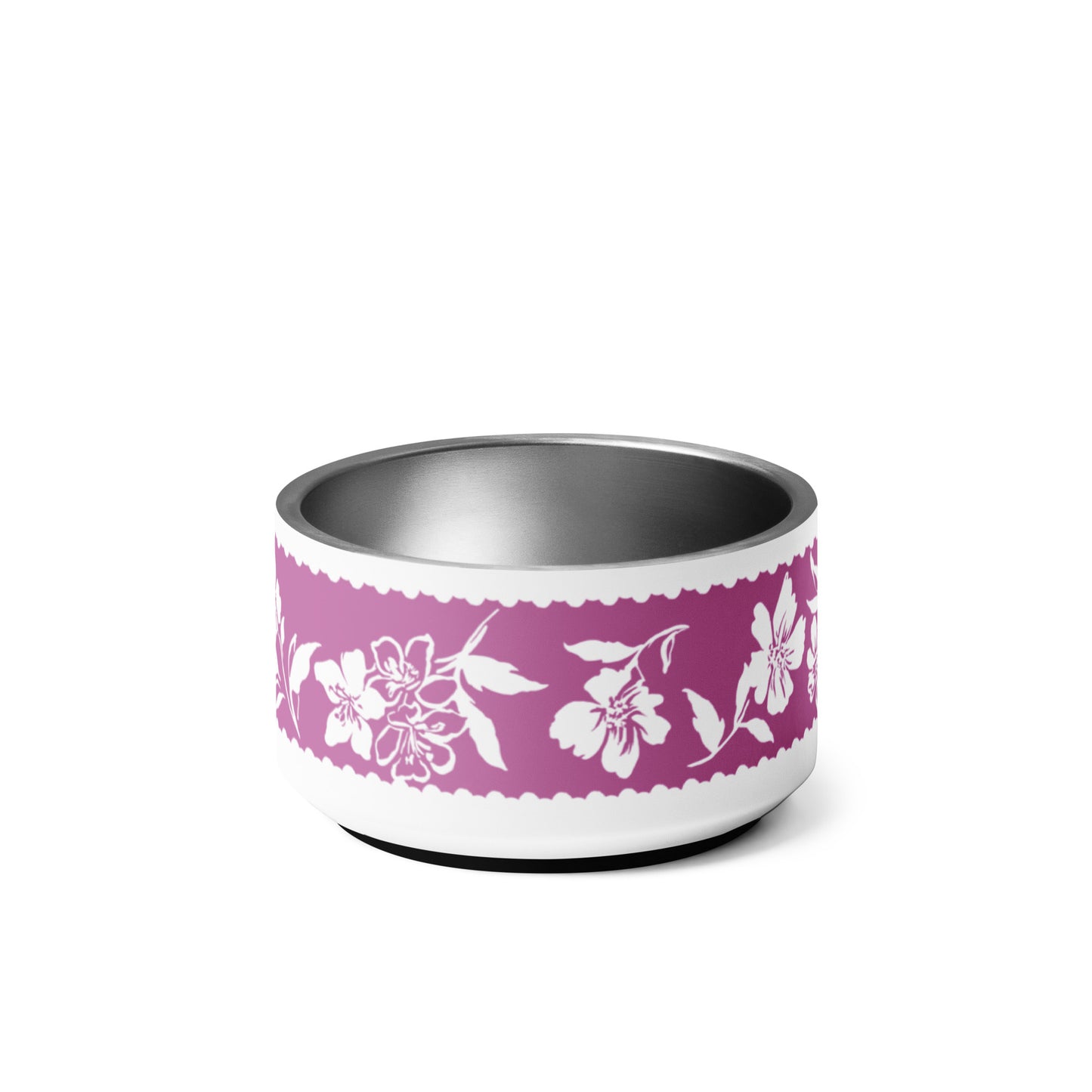 Inky Floral Border Stainless Steel Pet Bowl in Peony Pink