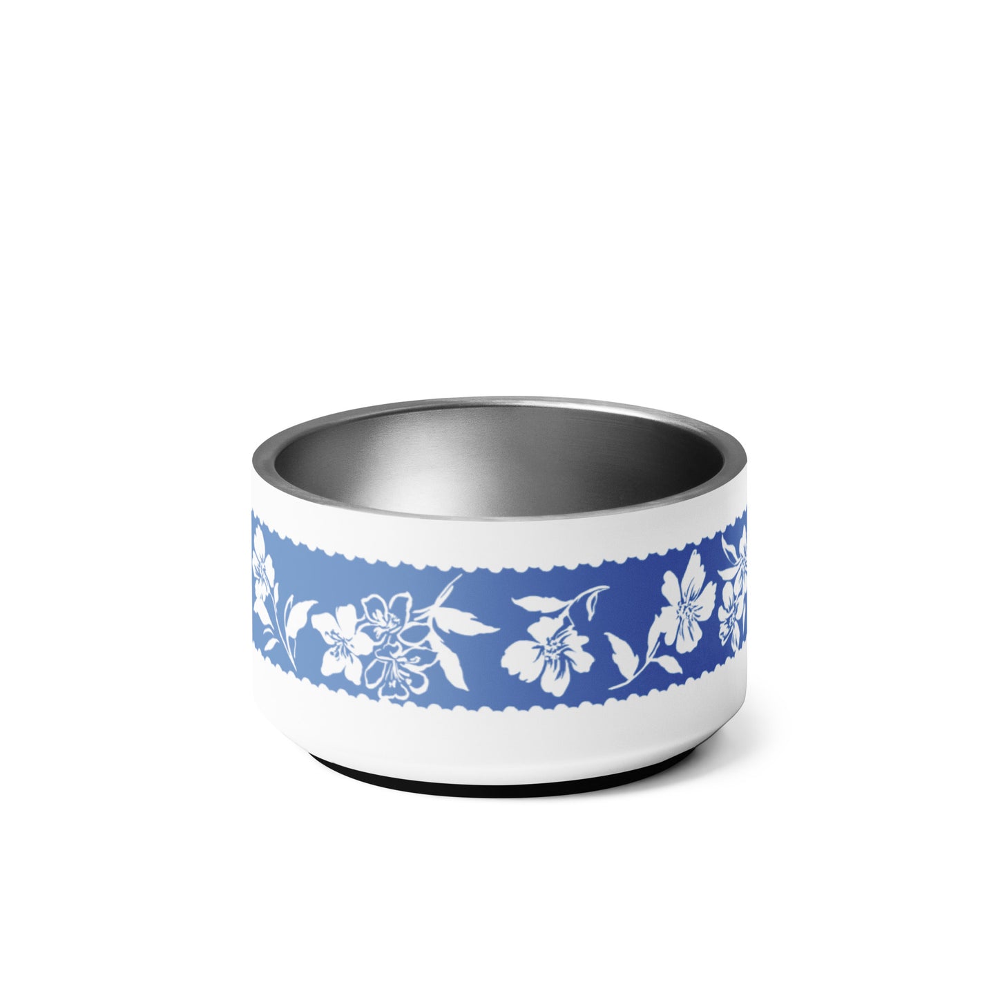 Inky Floral Border Stainless Steel Pet Bowl in Cloudless Blue