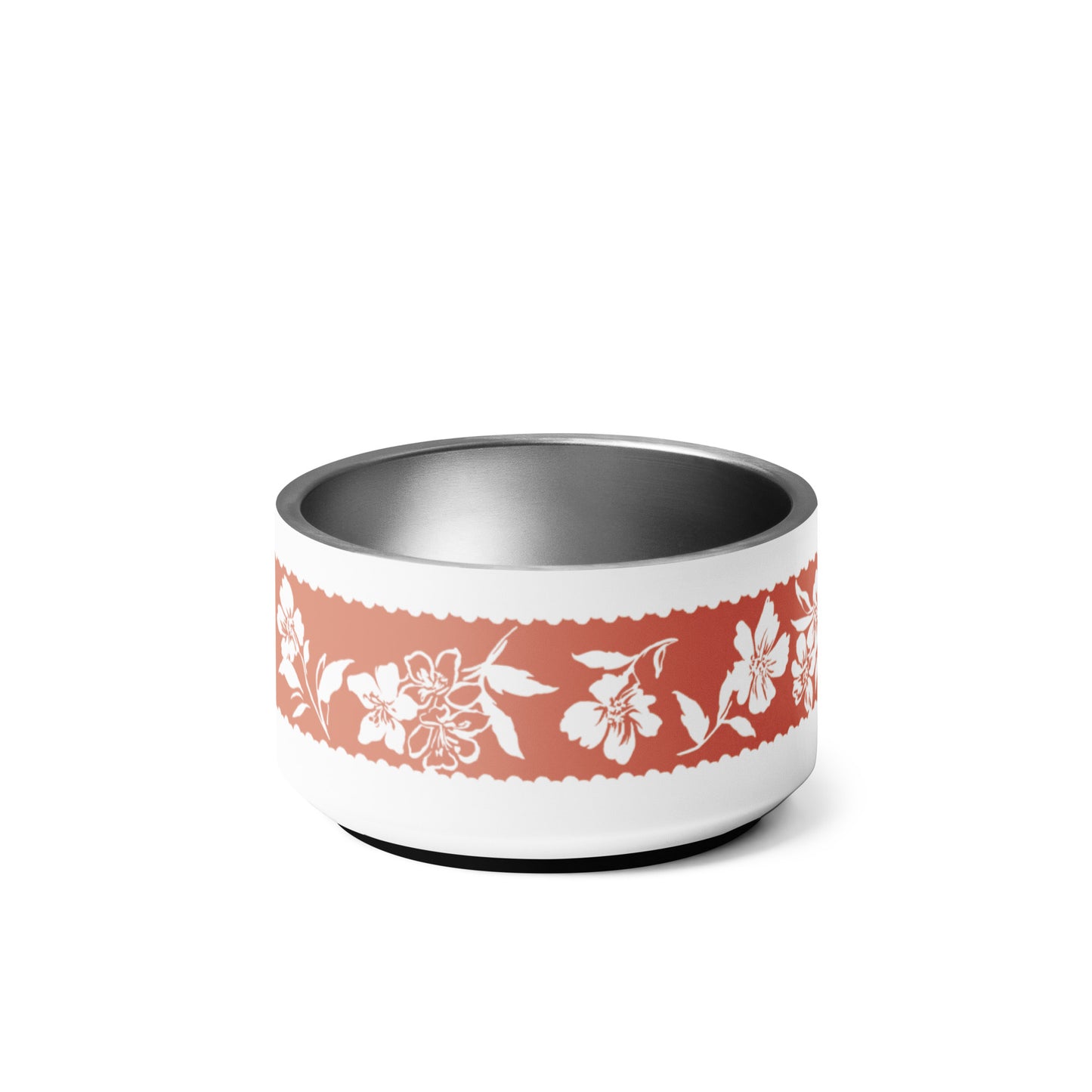 Inky Floral Border Stainless Steel Pet Bowl in Sherbert Orange