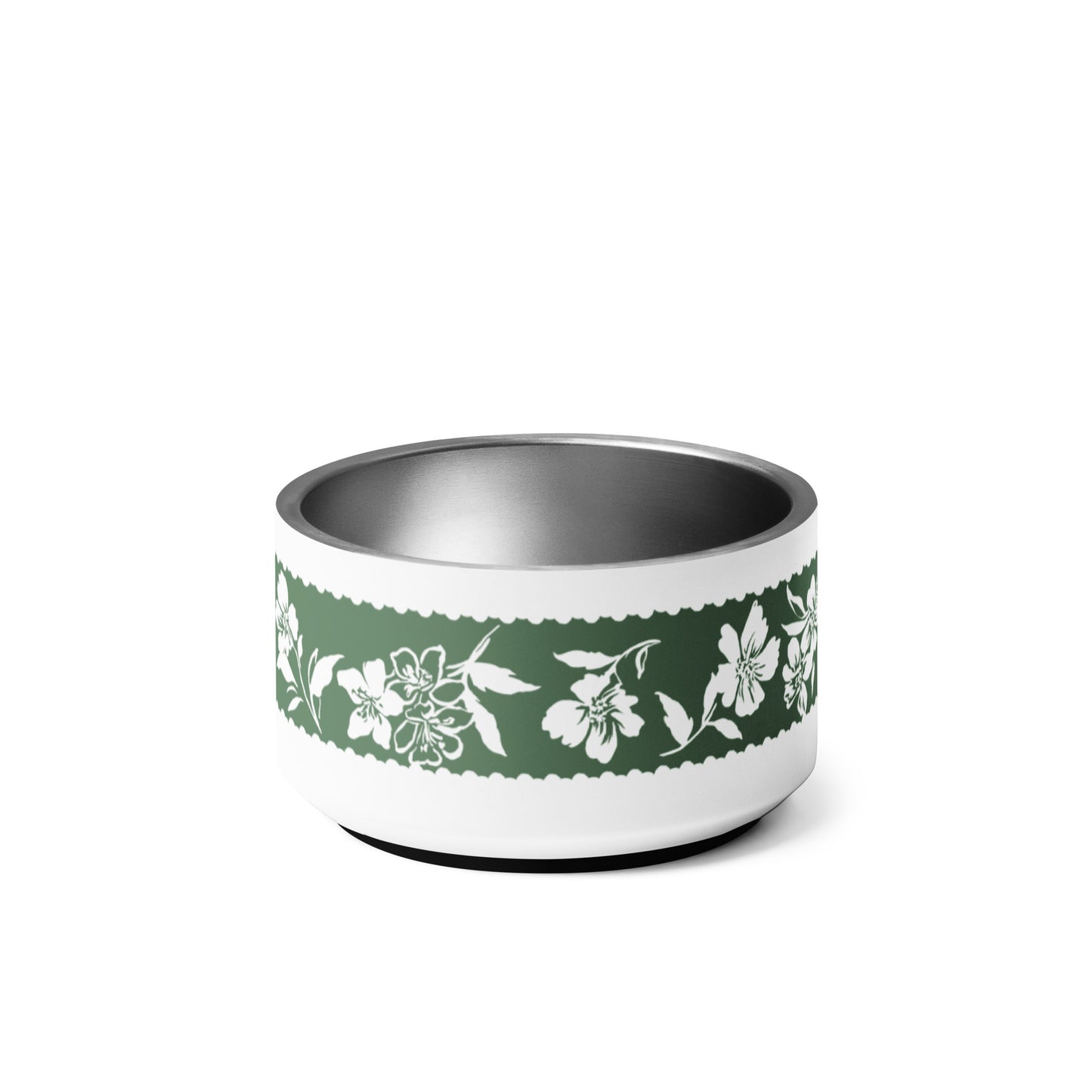 Inky Floral Border Stainless Steel Pet Bowl in Tennis Grass Green