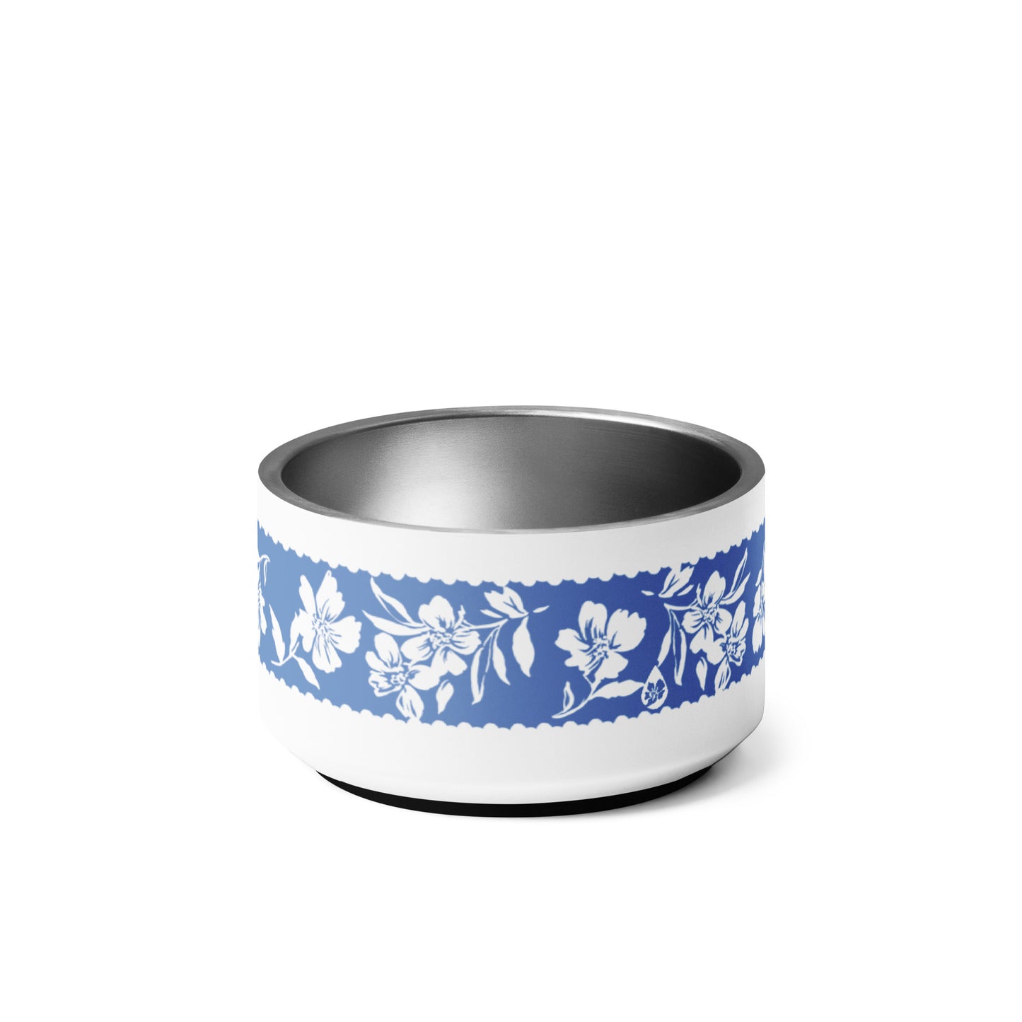 Inky Floral Border Stainless Steel Pet Bowl in Cloudless Blue