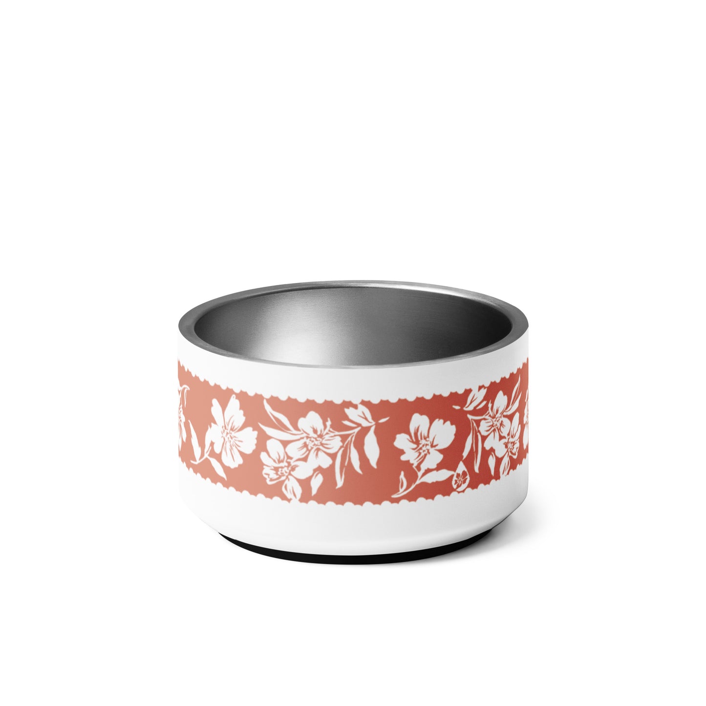 Inky Floral Border Stainless Steel Pet Bowl in Sherbert Orange
