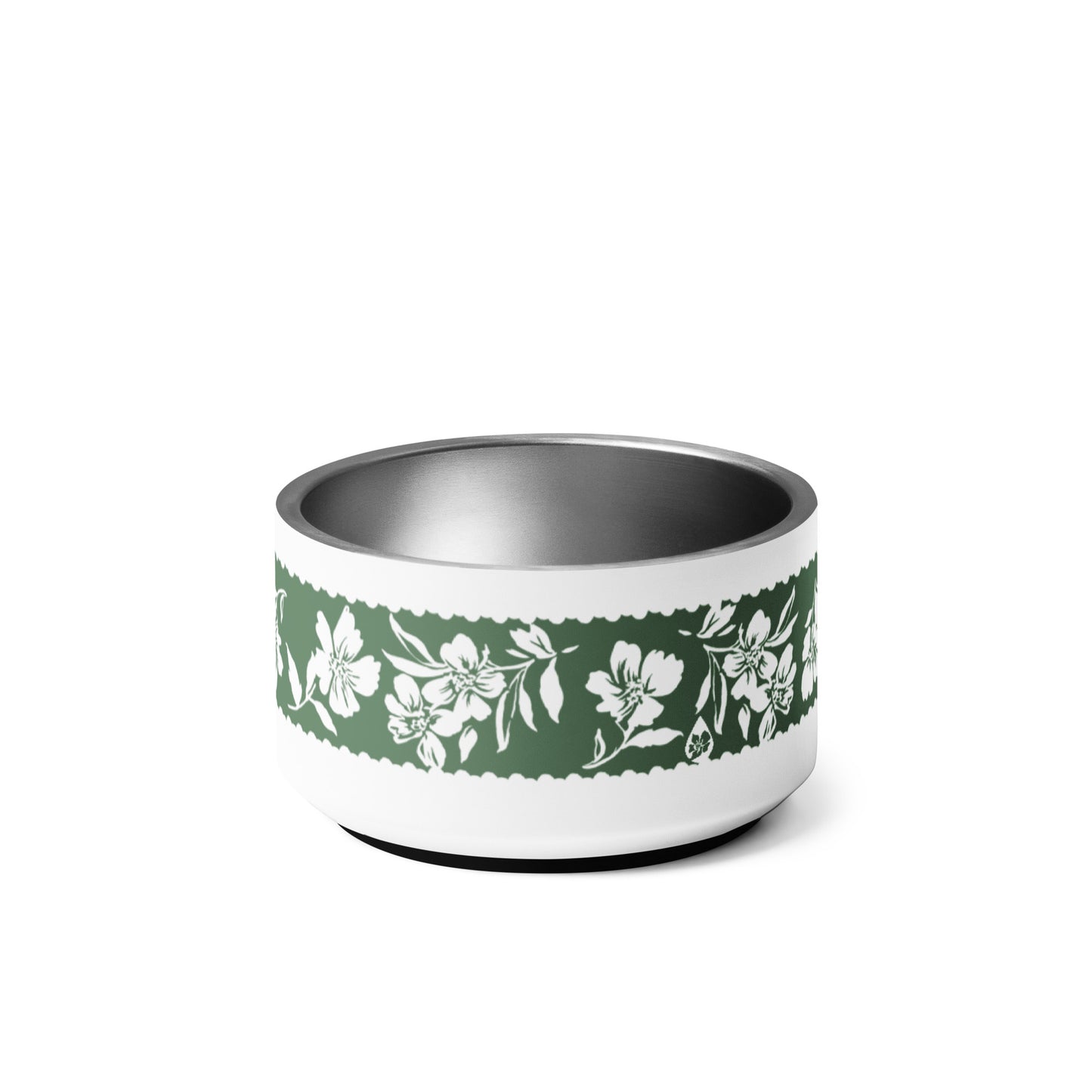 Inky Floral Border Stainless Steel Pet Bowl in Tennis Grass Green