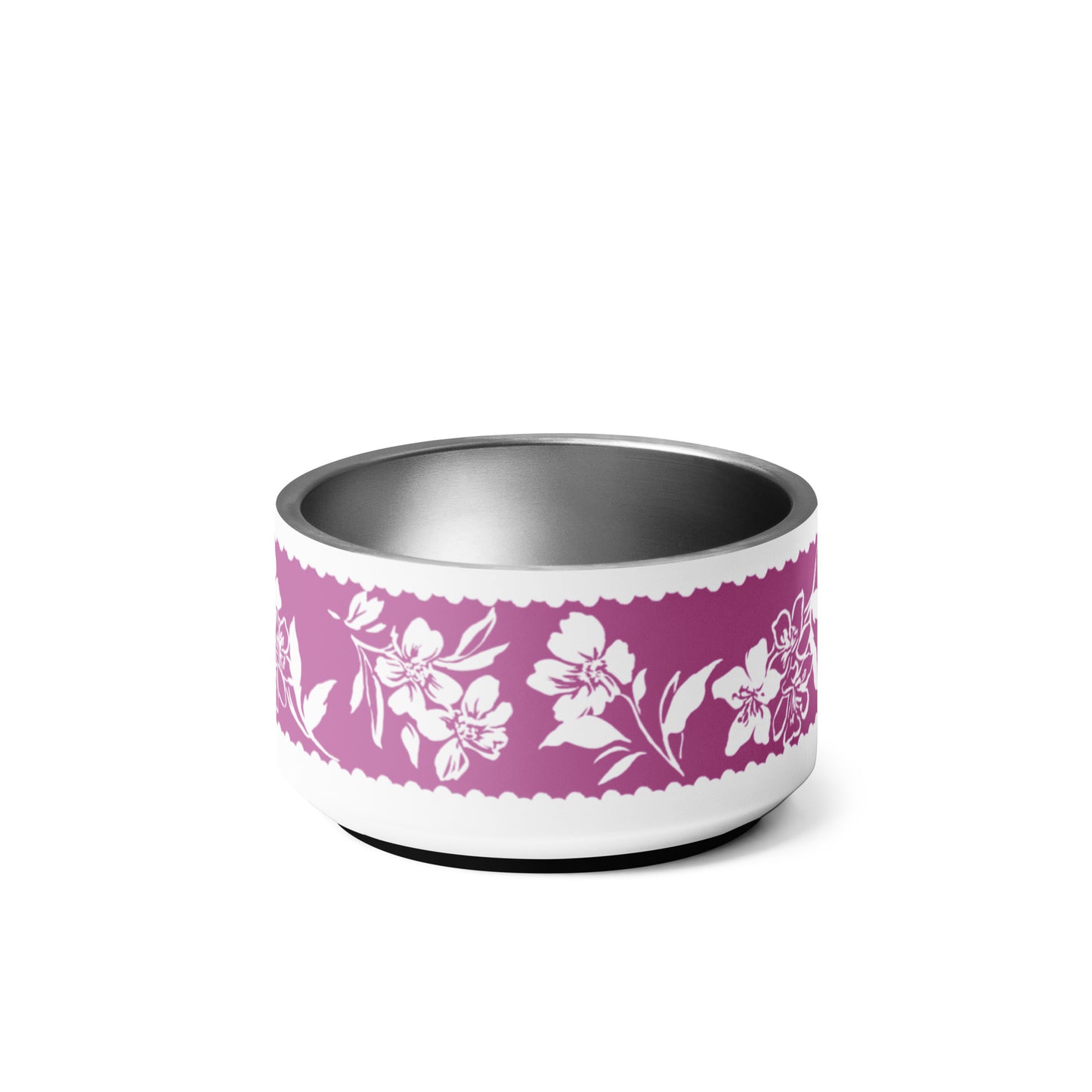 Inky Floral Border Stainless Steel Pet Bowl in Peony Pink