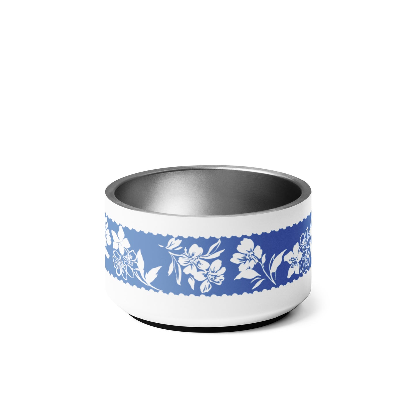 Inky Floral Border Stainless Steel Pet Bowl in Cloudless Bluek