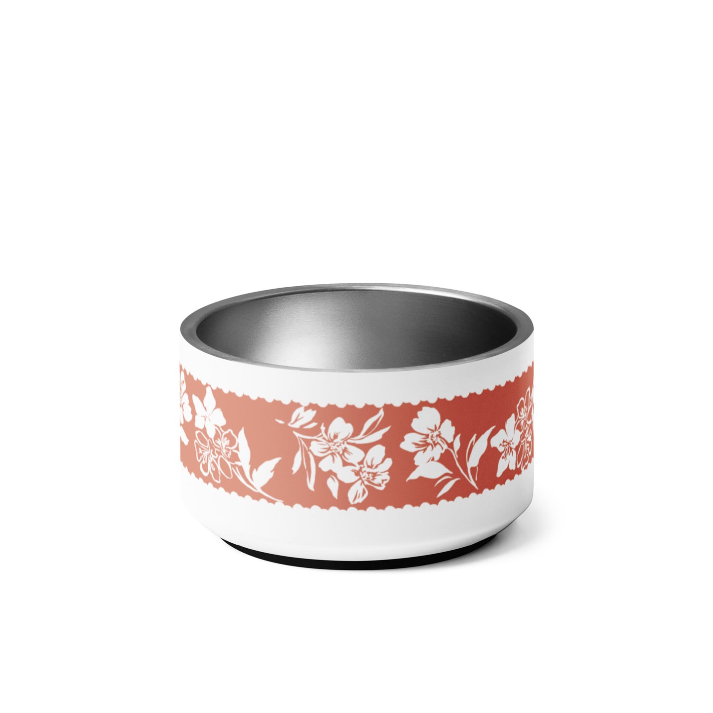 Inky Floral Border Stainless Steel Pet Bowl in Sherbert Orange