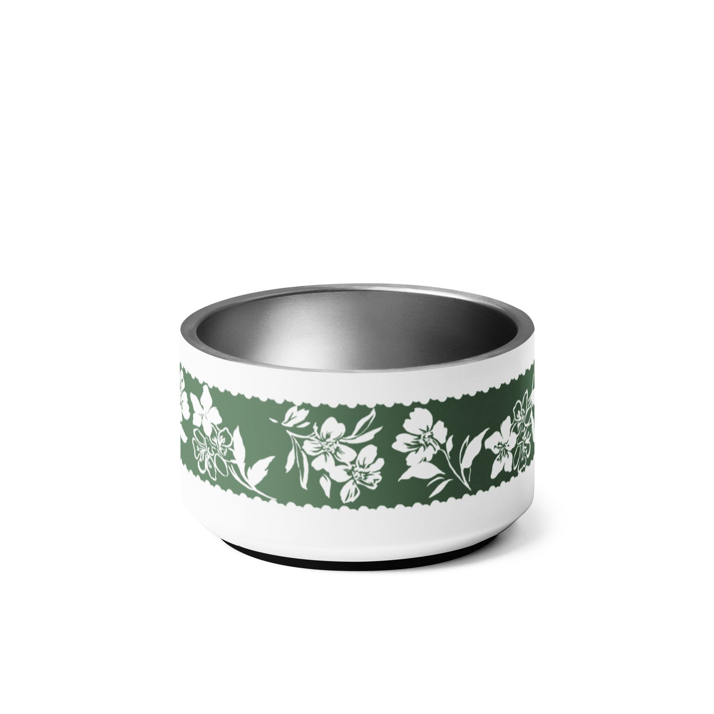 Inky Floral Border Stainless Steel Pet Bowl in Tennis Grass Green